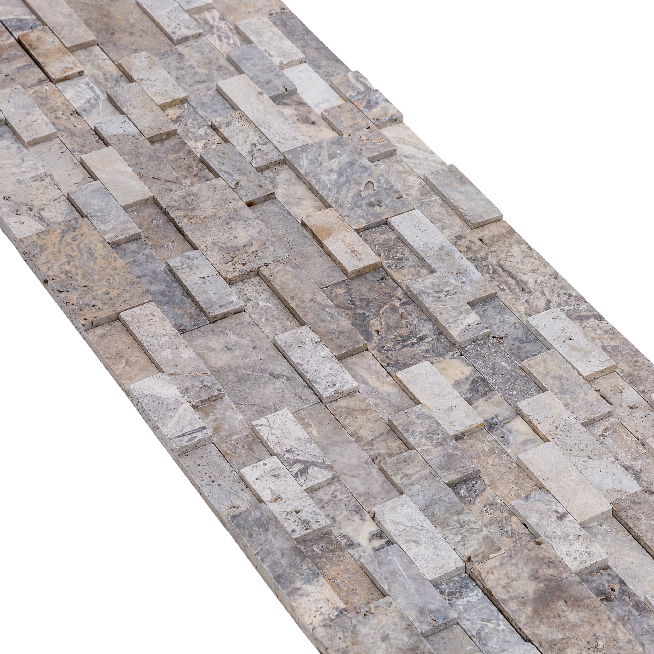Silver Ledger 3D Panel 6"x24" Natural Travertine Wall Tile - Belair Collection
