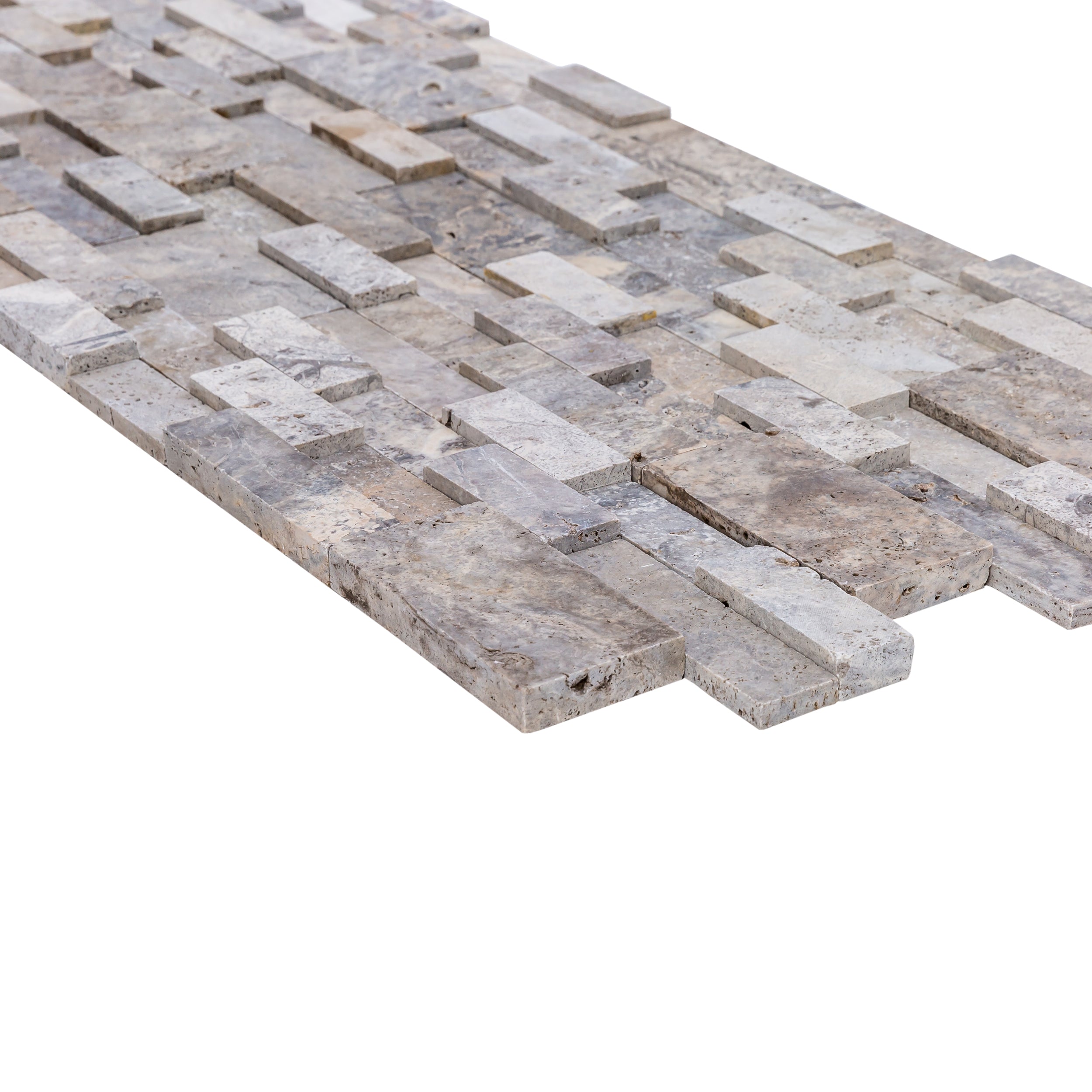 Silver Ledger 3D Panel 6"x24" Natural Travertine Wall Tile - Belair Collection