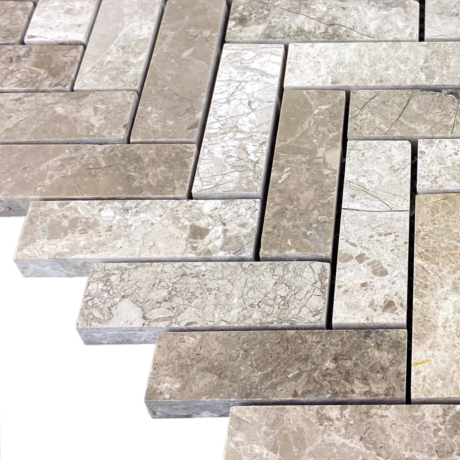 Silver Shadow 1"x3" Herringbone on 12" x 12" Mesh Mosaic Tile - Belair Collection