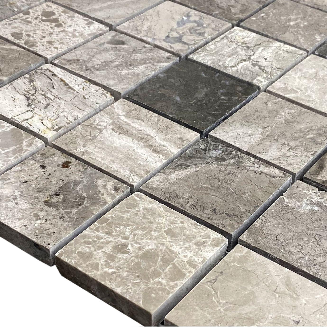 Silver Shadow Marble 2"x2" Honed on 12" x 12" Mesh Mosaic Tile - Belair Collection