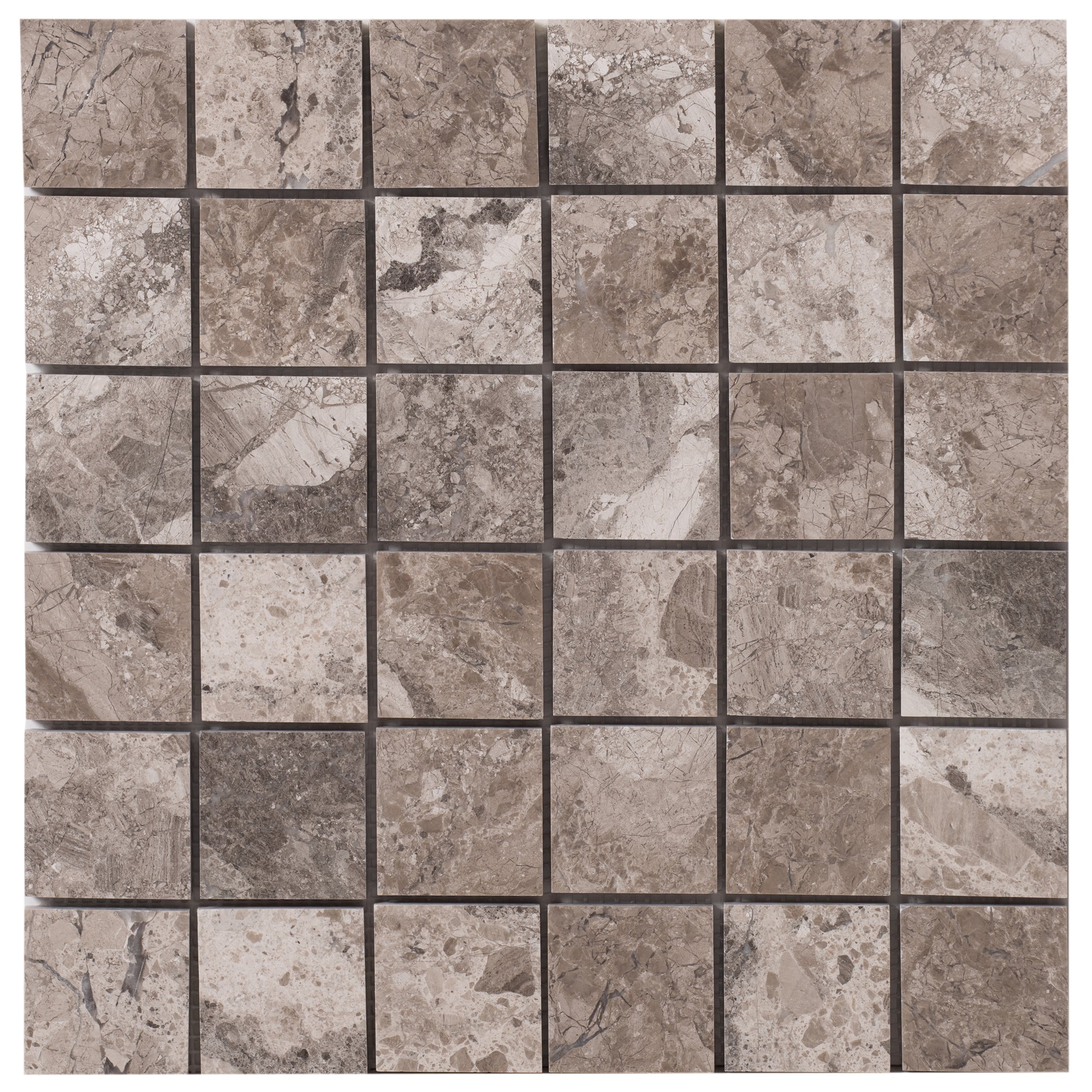 Silver Shadow Marble 2"x2" Honed on 12" x 12" Mesh Mosaic Tile - Belair Collection