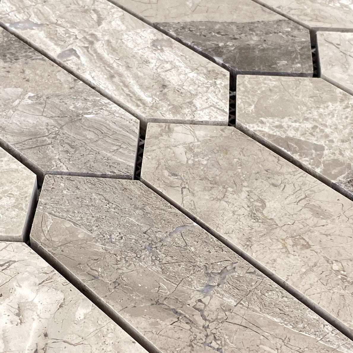 Silver Shadow Marble Strada Design on 12" x 12" Mesh Mosaic Tile - Belair Collection