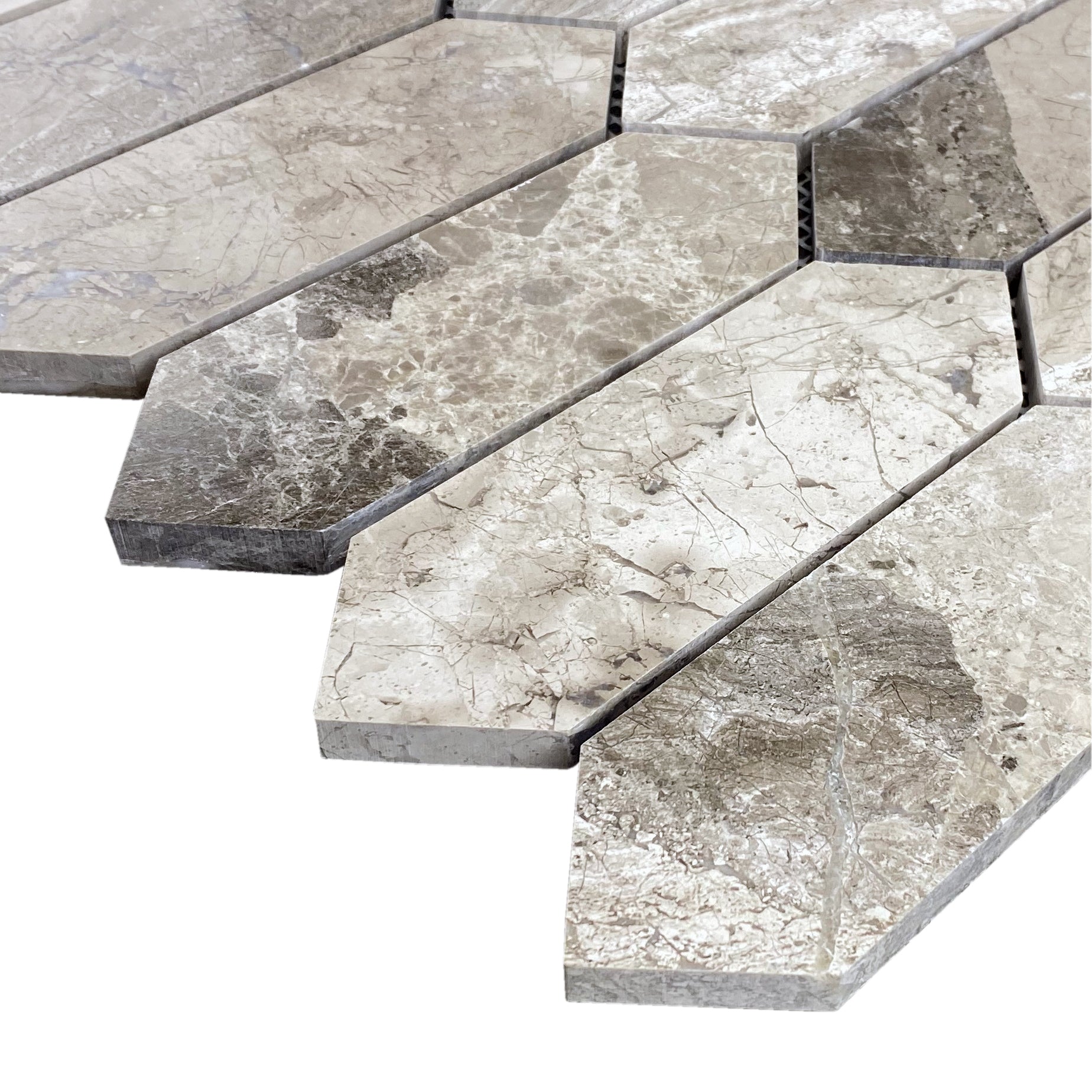 Silver Shadow Marble Strada Design on 12" x 12" Mesh Mosaic Tile - Belair Collection