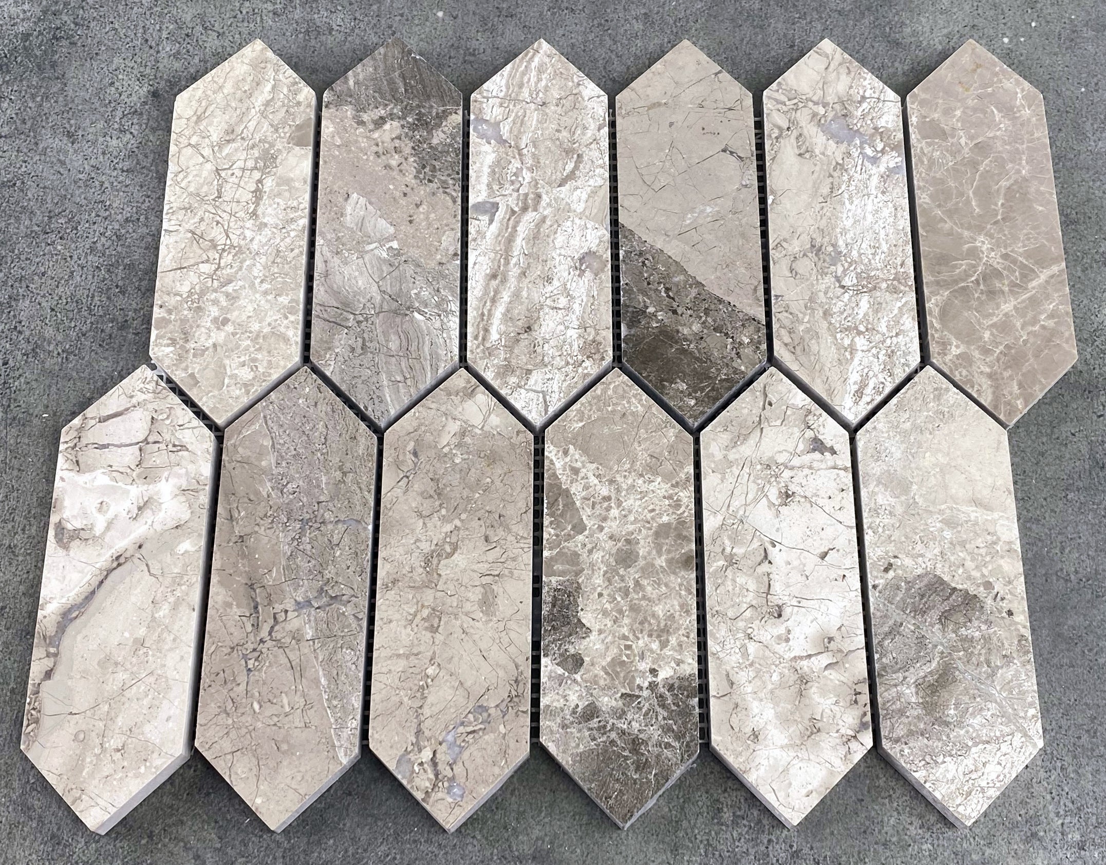 Silver Shadow Marble Strada Design on 12" x 12" Mesh Mosaic Tile - Belair Collection