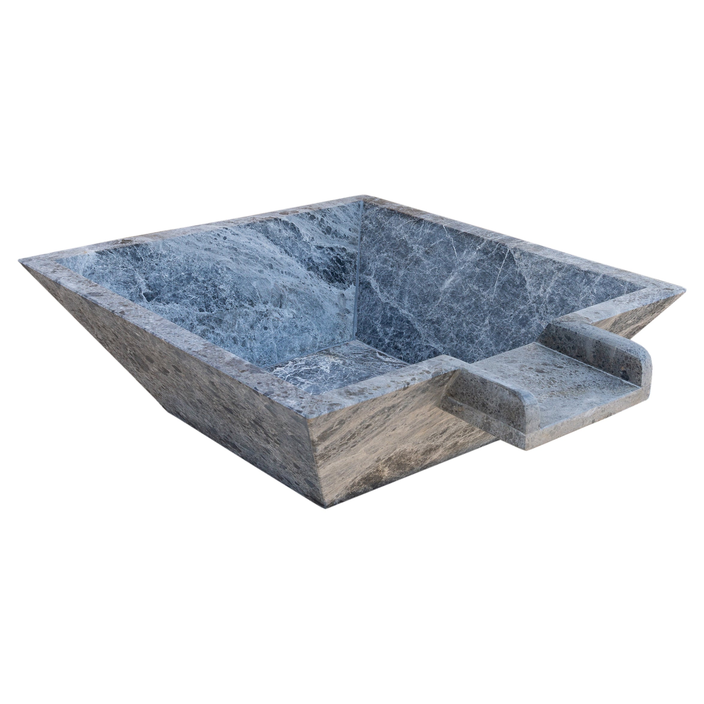 Silver Shadow Marble Natural Stone Pool Square Cascade Water Bowl - Belair Collection