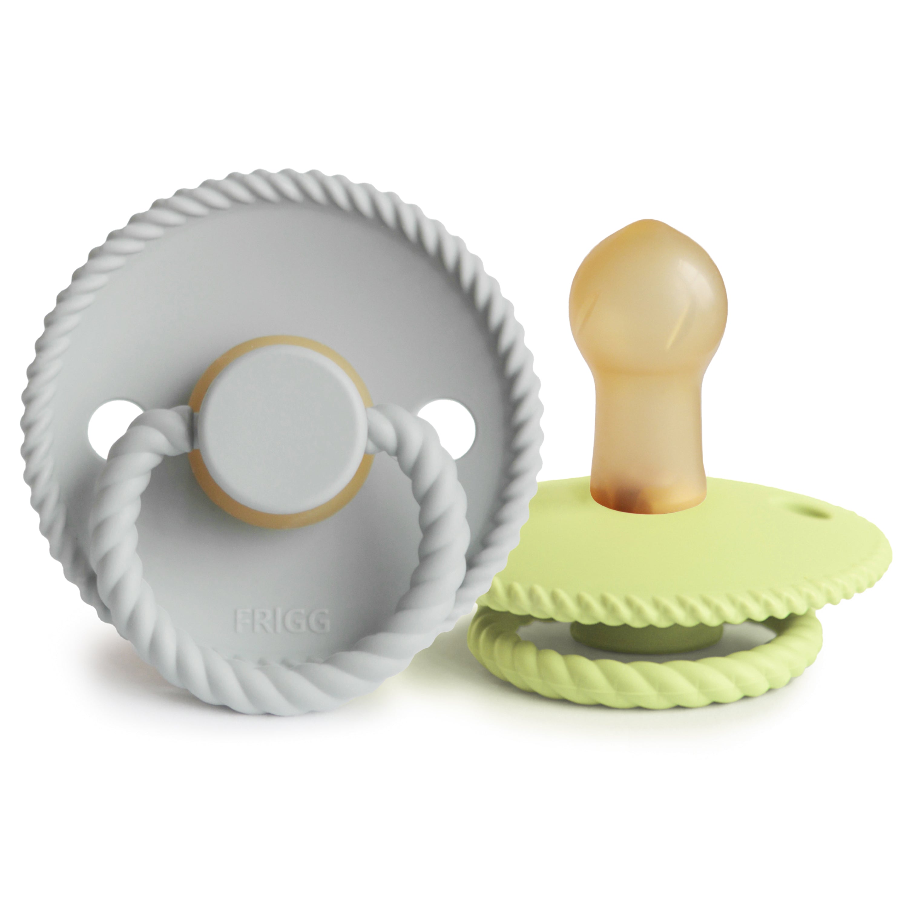 FRIGG Rope Natural Rubber Pacifier 2-Pack FRIGG PACIFIERS Mushie Silver Gray/Green Tea 0-6 months