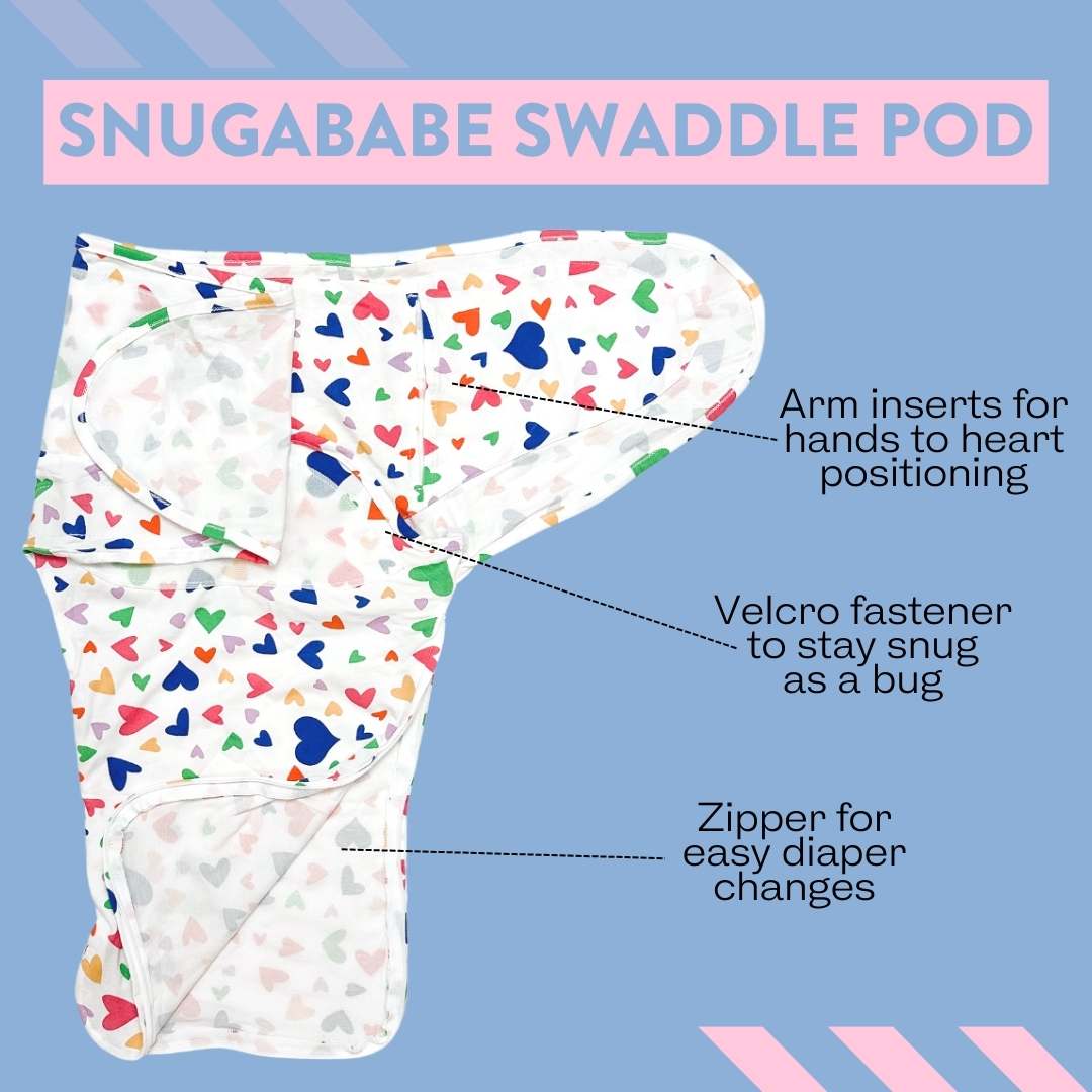 Snugababe Swaddle™ Sleep Pod - Colorful Hearts