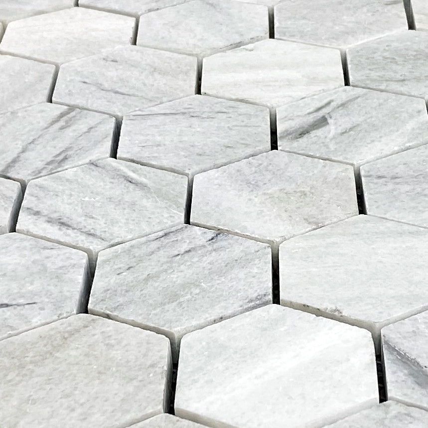 Solto White Marble 2" Hexagon on 12" x 12" Mesh Mosaic Tile - Belair Collection