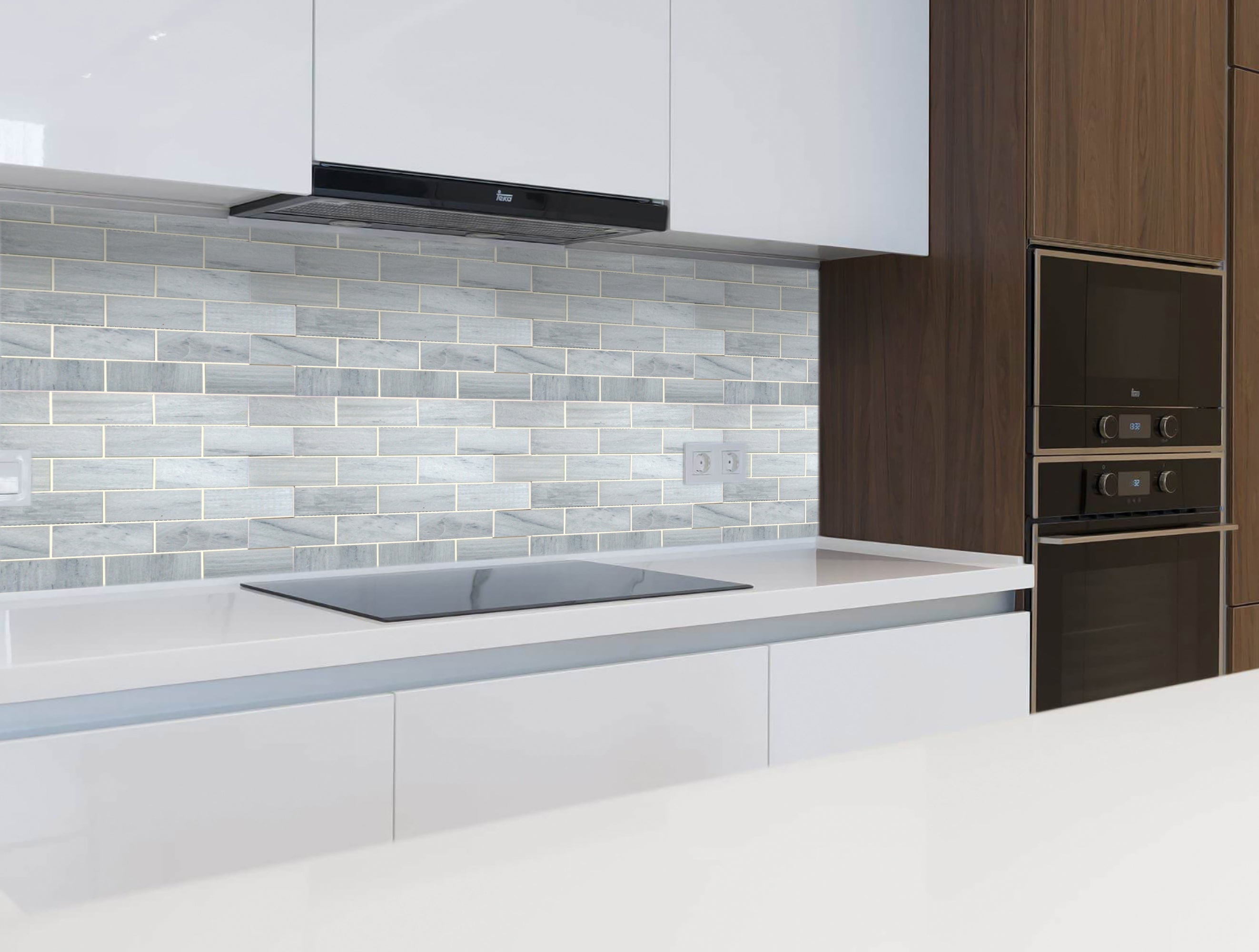Solto White Marble 2"x4" Brick Honed on 12" x 12" Mesh Mosaic Tile - Belair Collection