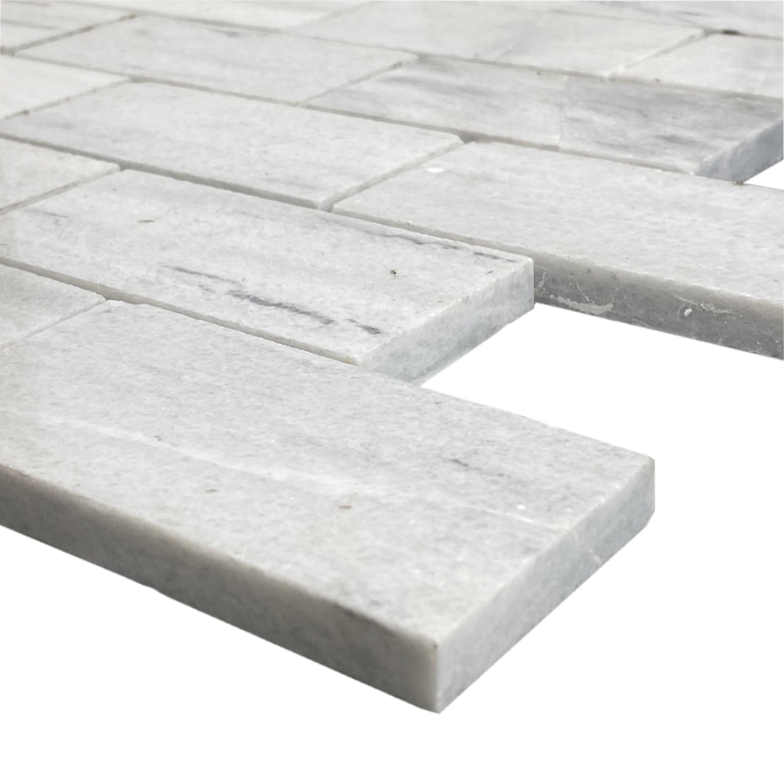 Solto White Marble 2"x4" Brick Honed on 12" x 12" Mesh Mosaic Tile - Belair Collection