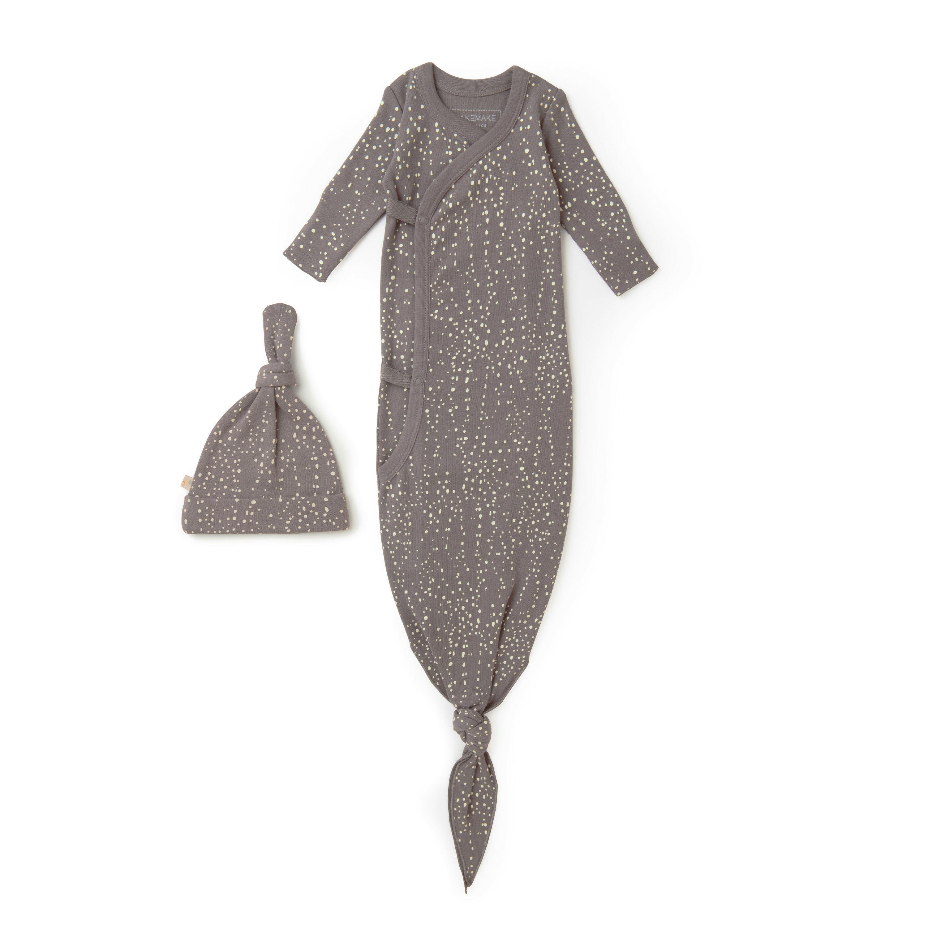 Organic Baby Sleep Gown Knotted - Speckle Kimono Knotted Gown Makemake Organics
