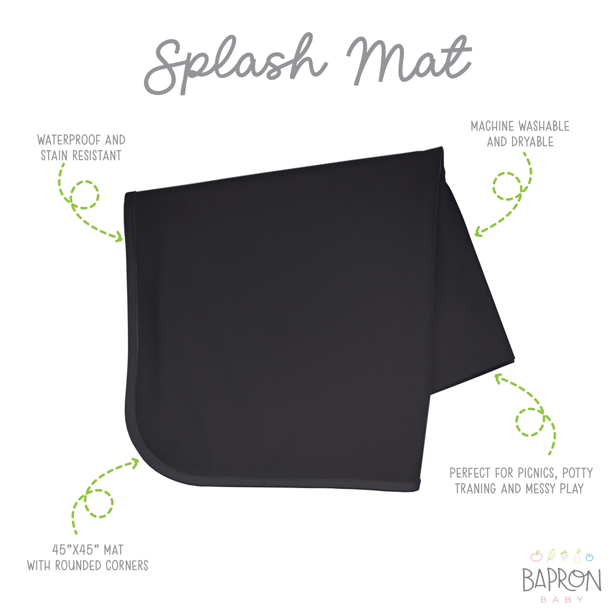 Solid Black Minimalist Splash Mat - A Waterproof Catch-All for Highchair Spills and More!  BapronBaby