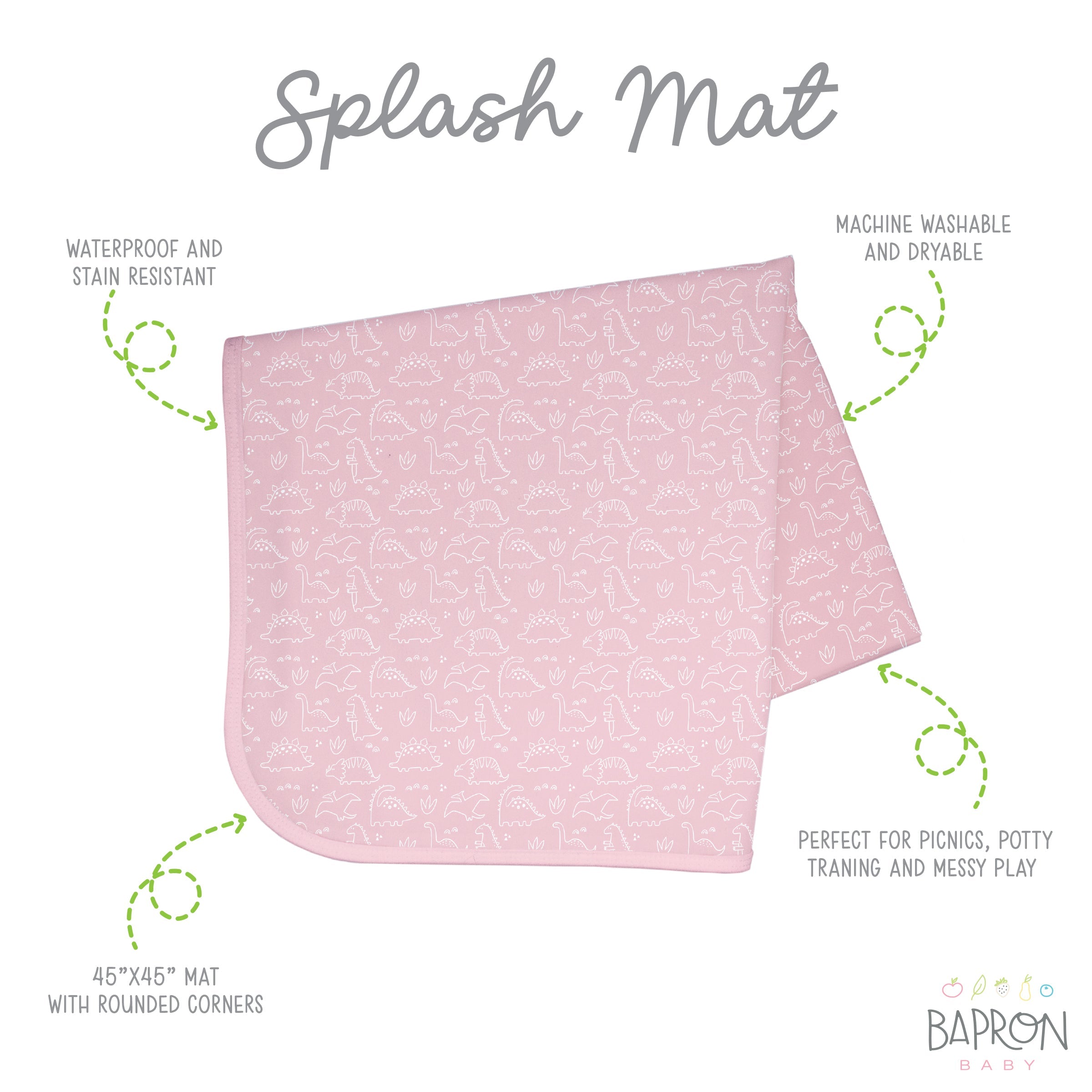 Dino Friends - Blush Splash Mat - A Waterproof Catch-All for Highchair Spills and More!  BapronBaby