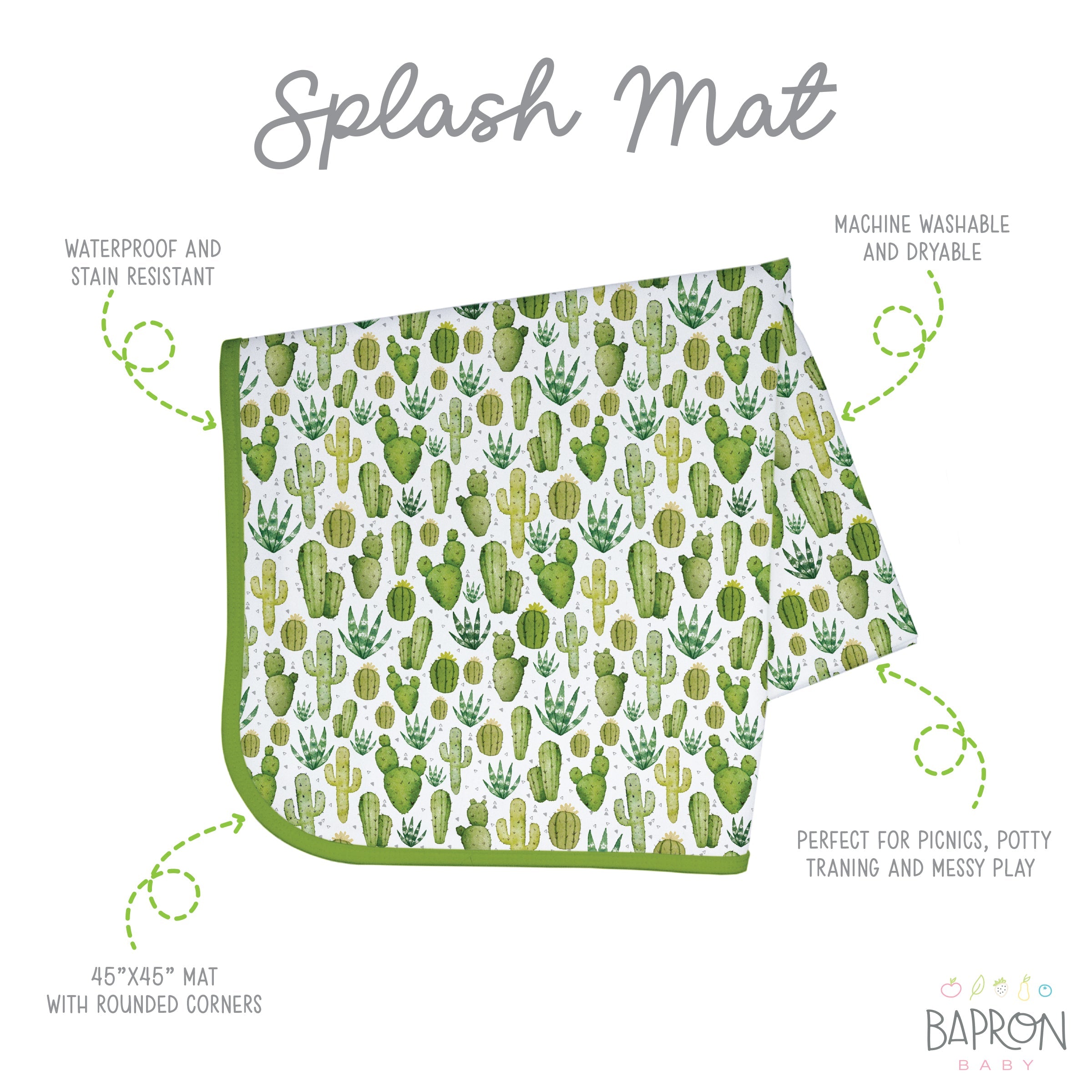 Desert Cactus Splash Mat - A Waterproof Catch-All for Highchair Spills and More!  BapronBaby