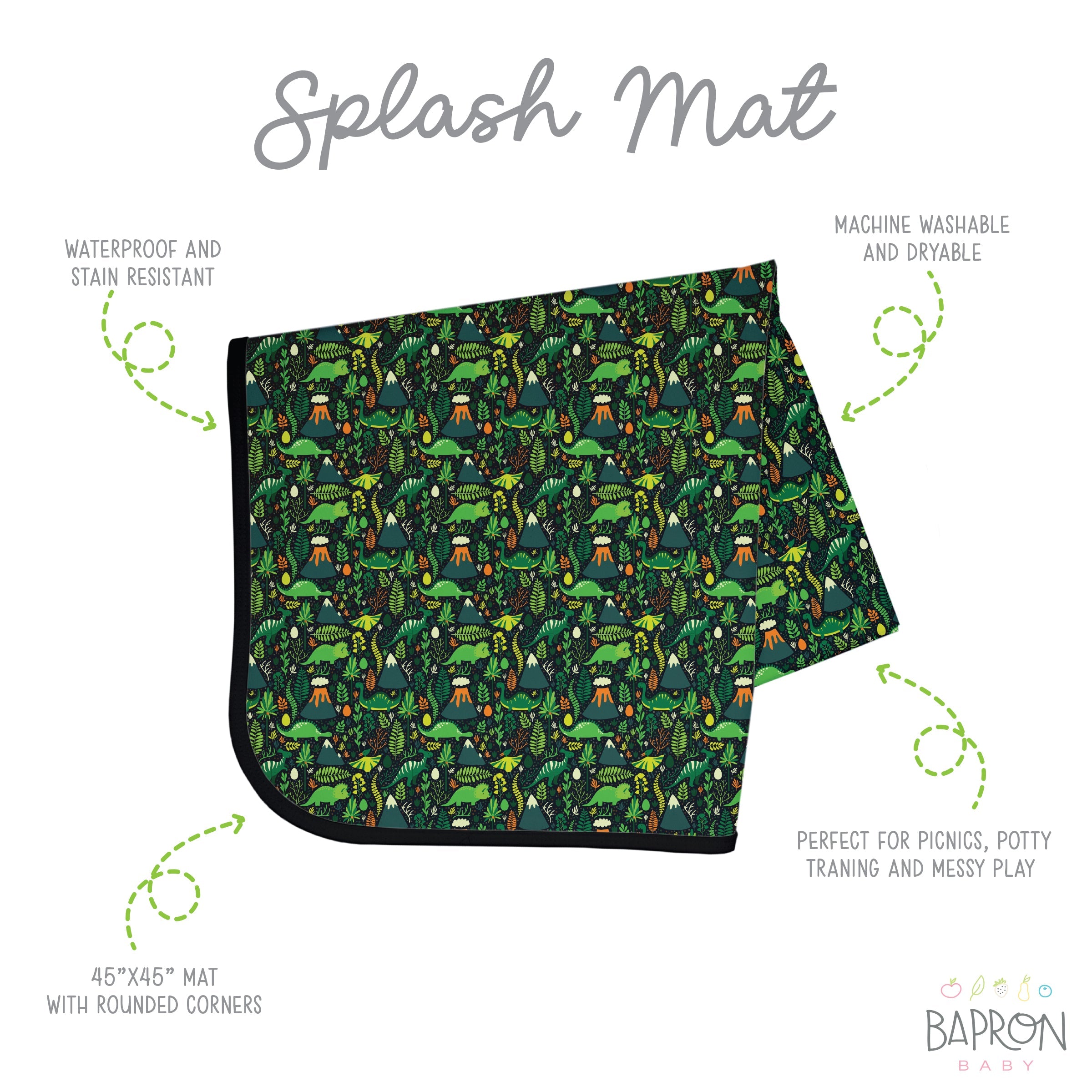 Dino Days Splash Mat - A Waterproof Catch-All for Highchair Spills and More!  BapronBaby