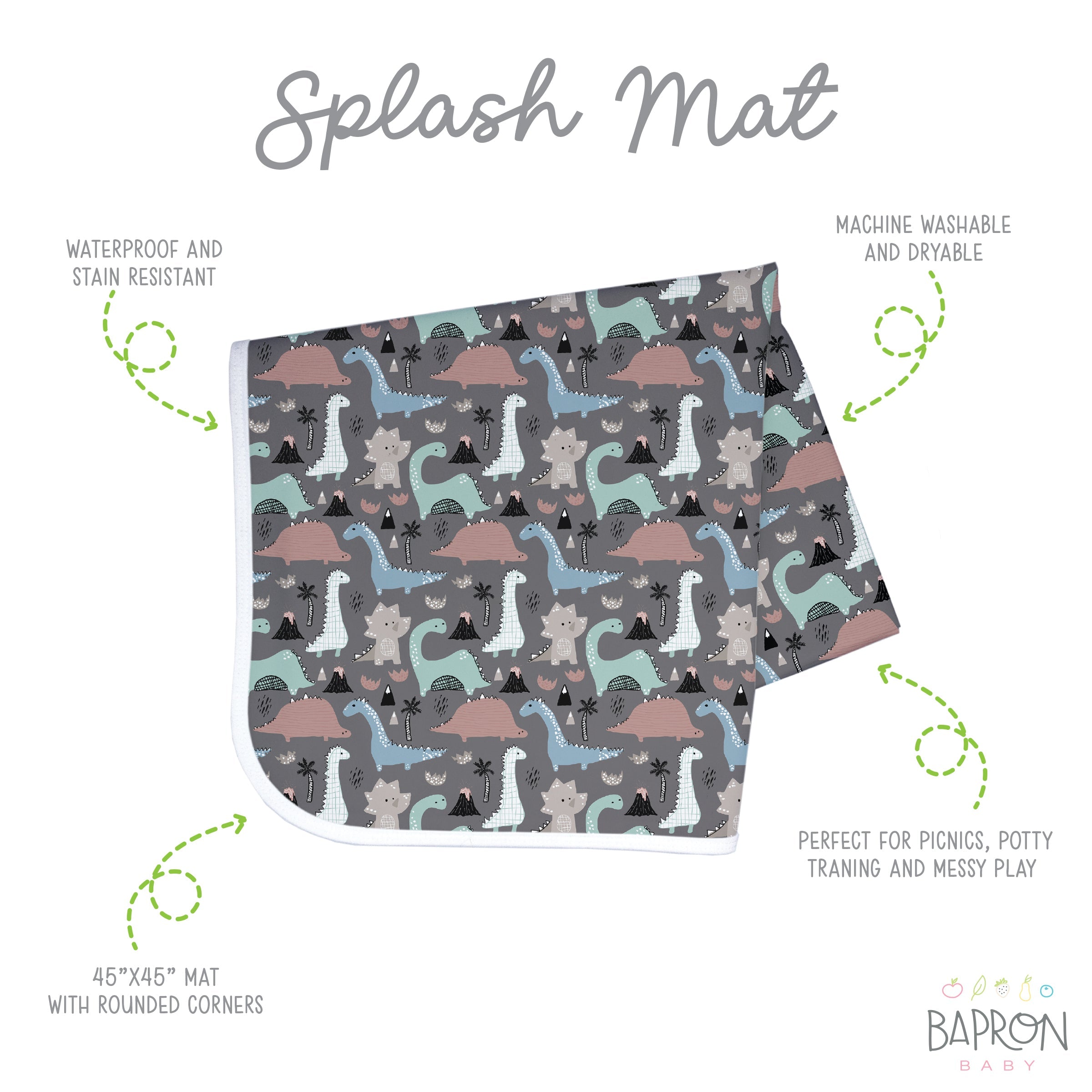 Dinosaur Drawing Splash Mat - A Waterproof Catch-All for Highchair Spills and More!  BapronBaby