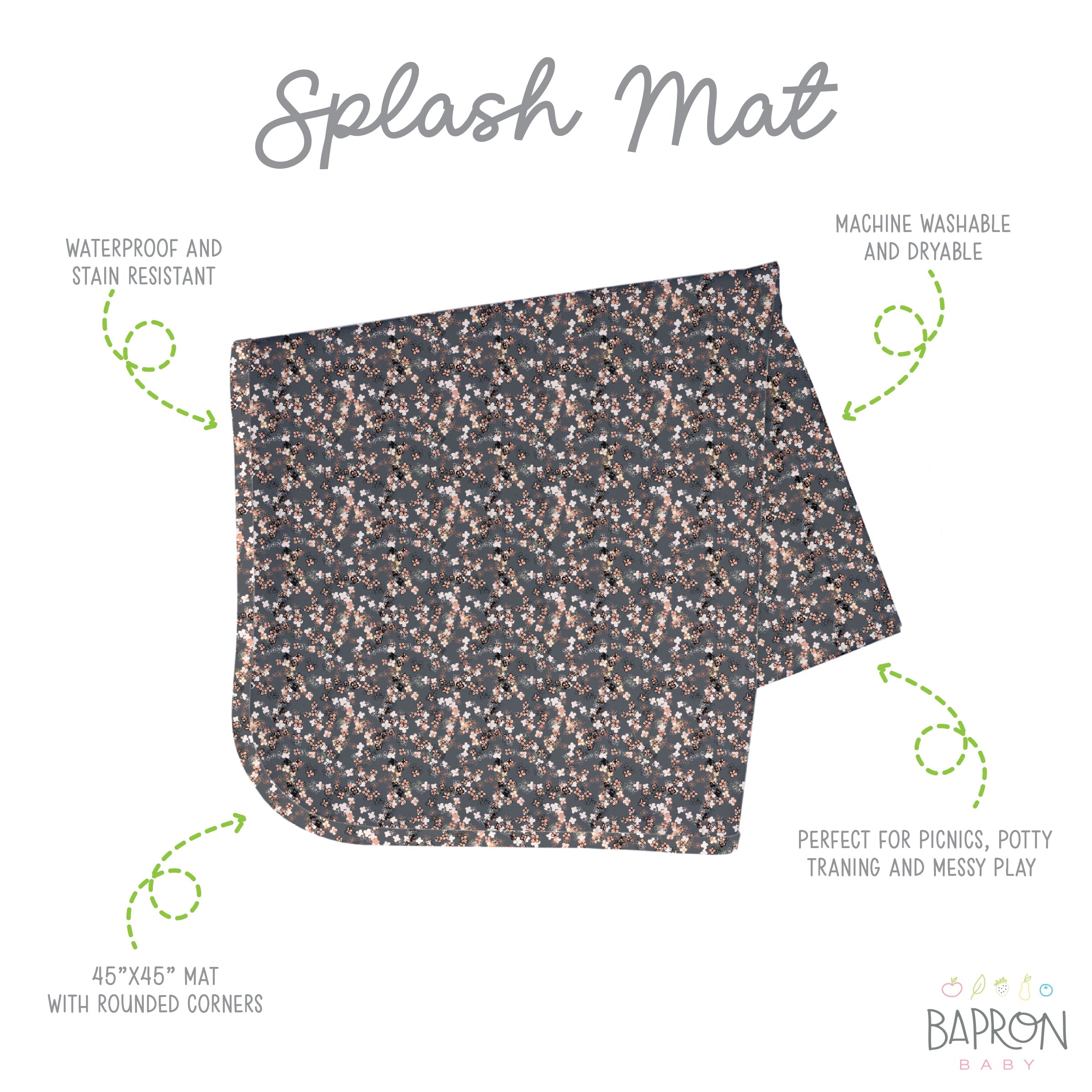 Ditsy Floral Splash Mat - A Waterproof Catch-All for Highchair Spills and More!  BapronBaby