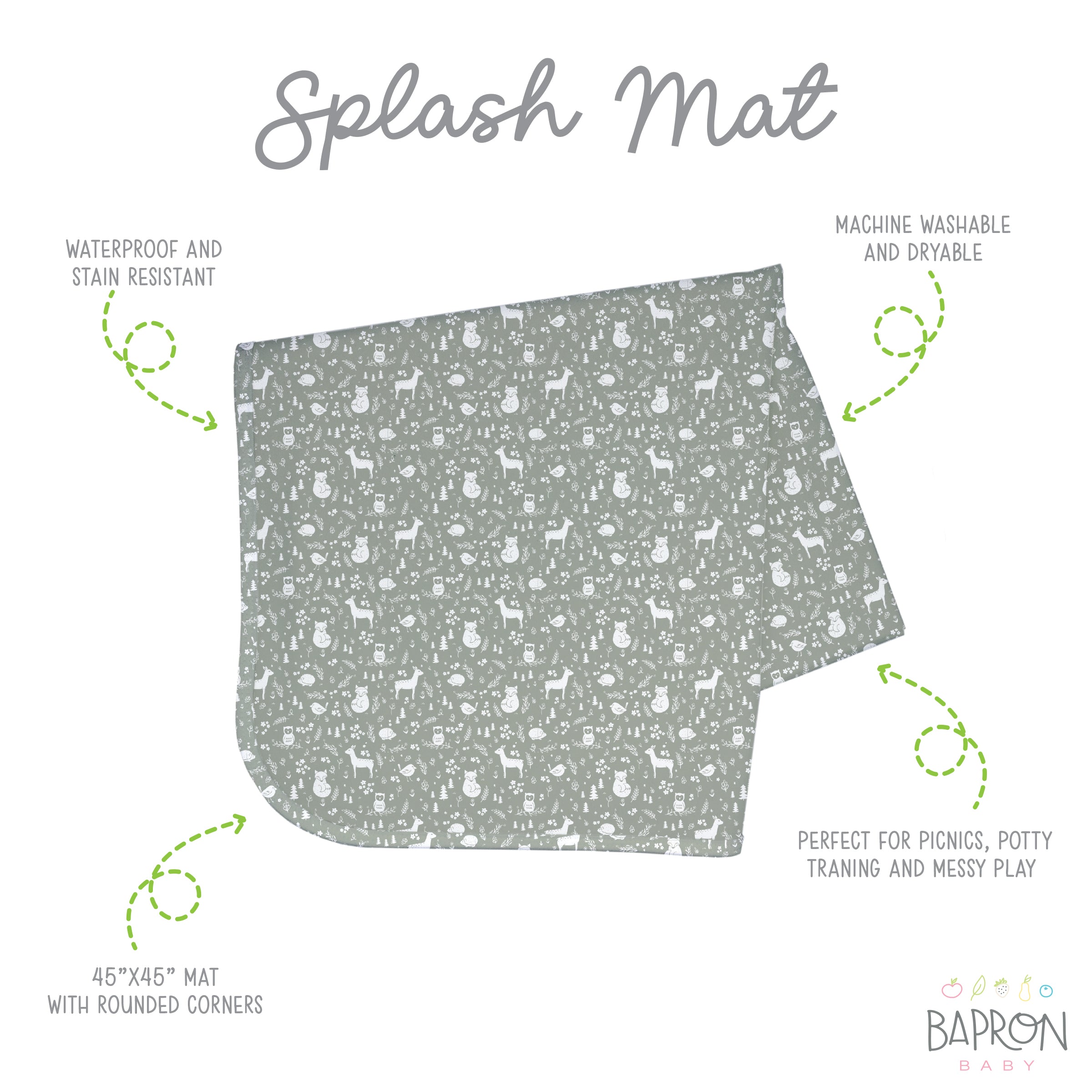 Forest Friends Splash Mat - A Waterproof Catch-All for Highchair Spills and More!  BapronBaby