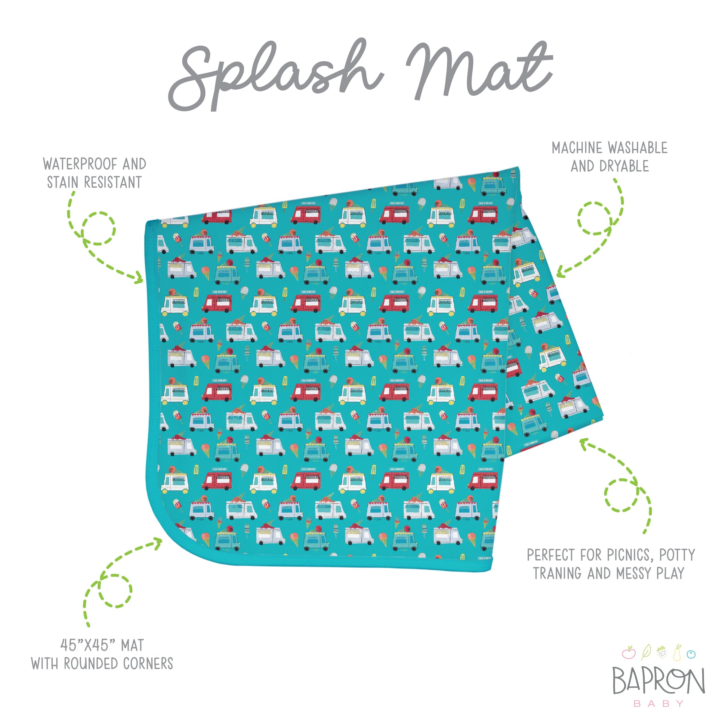 Ice Cream Truck Splash Mat - A Waterproof Catch-All for Highchair Spills and More! BapronBaby