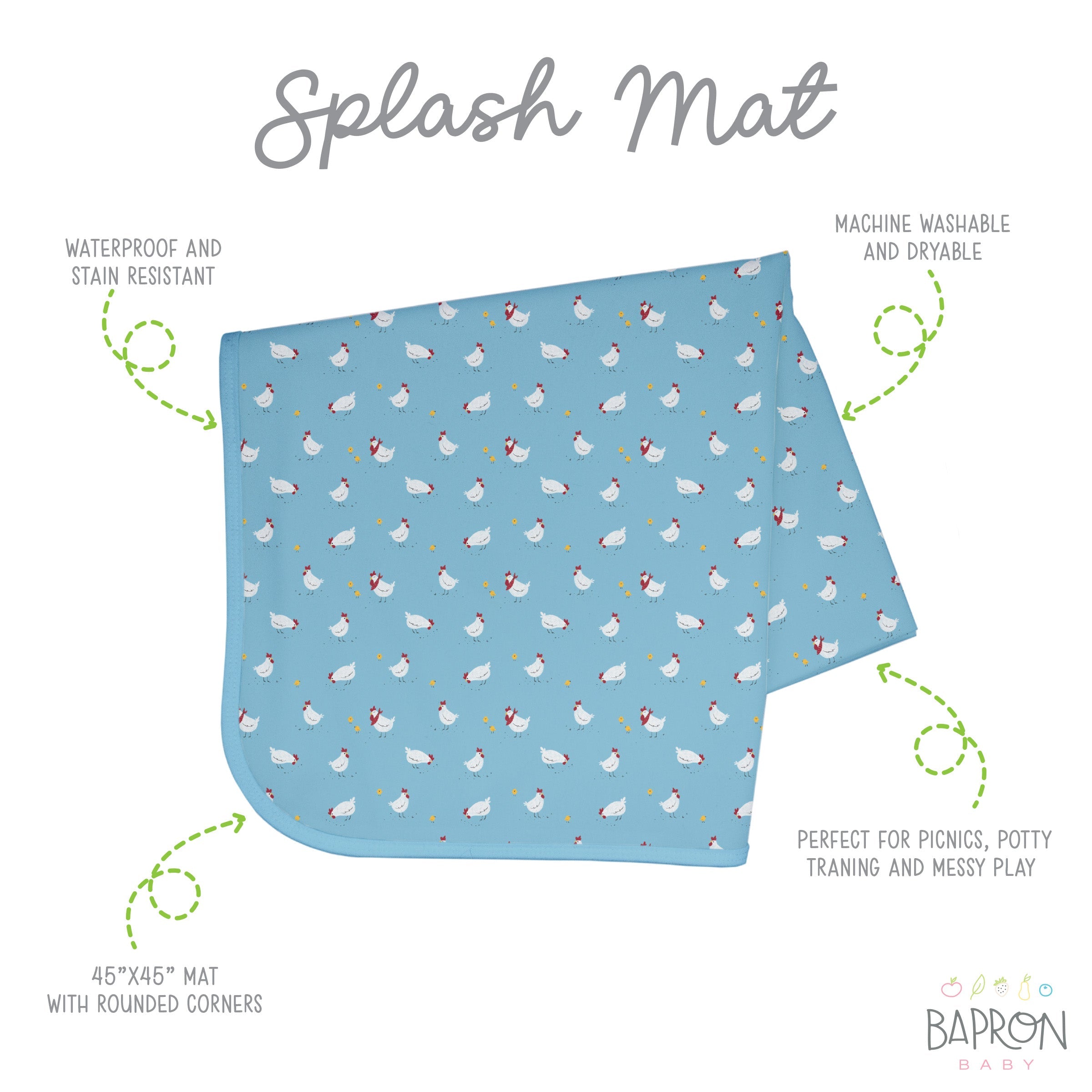 Little Chickies Splash Mat - A Waterproof Catch-All for Highchair Spills and More! BapronBaby
