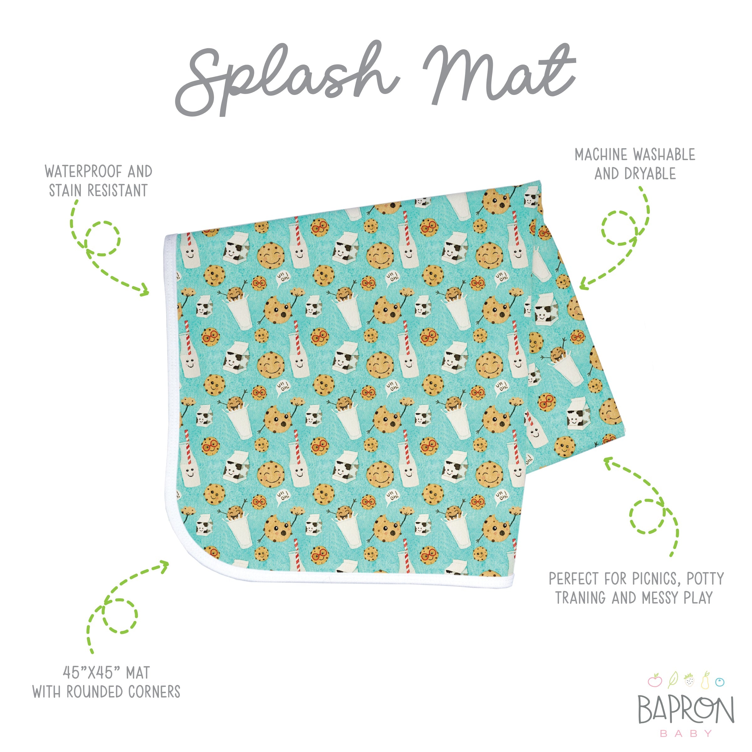 Cookies & Milk Splash Mat - A Waterproof Catch-All for Highchair Spills and More!  BapronBaby