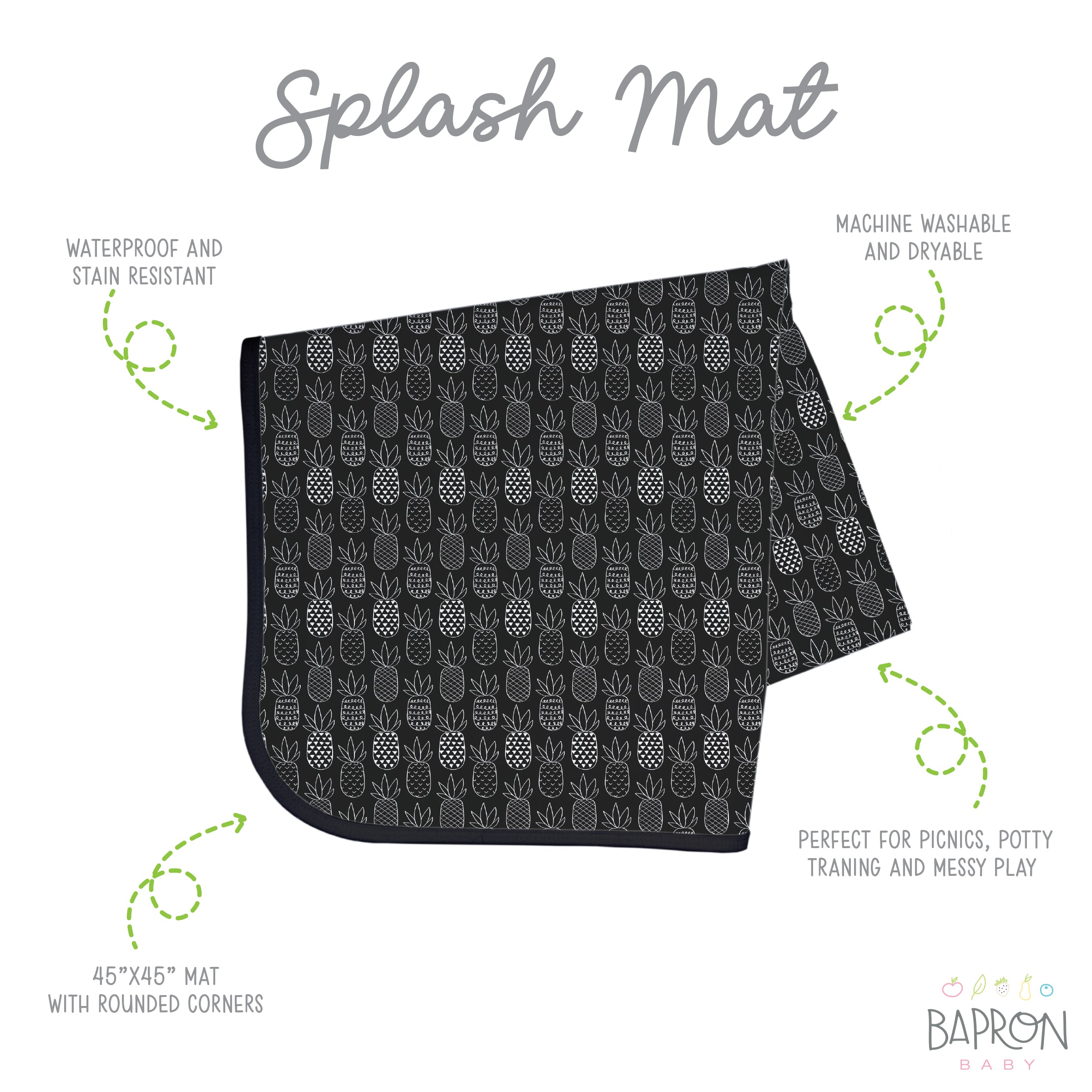 Pineapple Monochrome Splash Mat - A Waterproof Catch-All for Highchair Spills and More!  BapronBaby