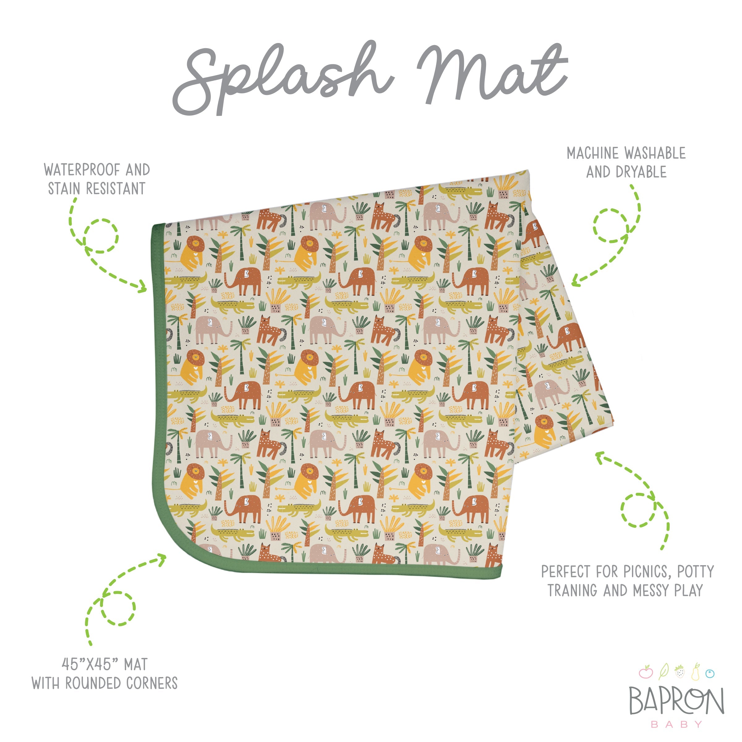 Safari Splash Mat - A Waterproof Catch-All for Highchair Spills and More!  BapronBaby