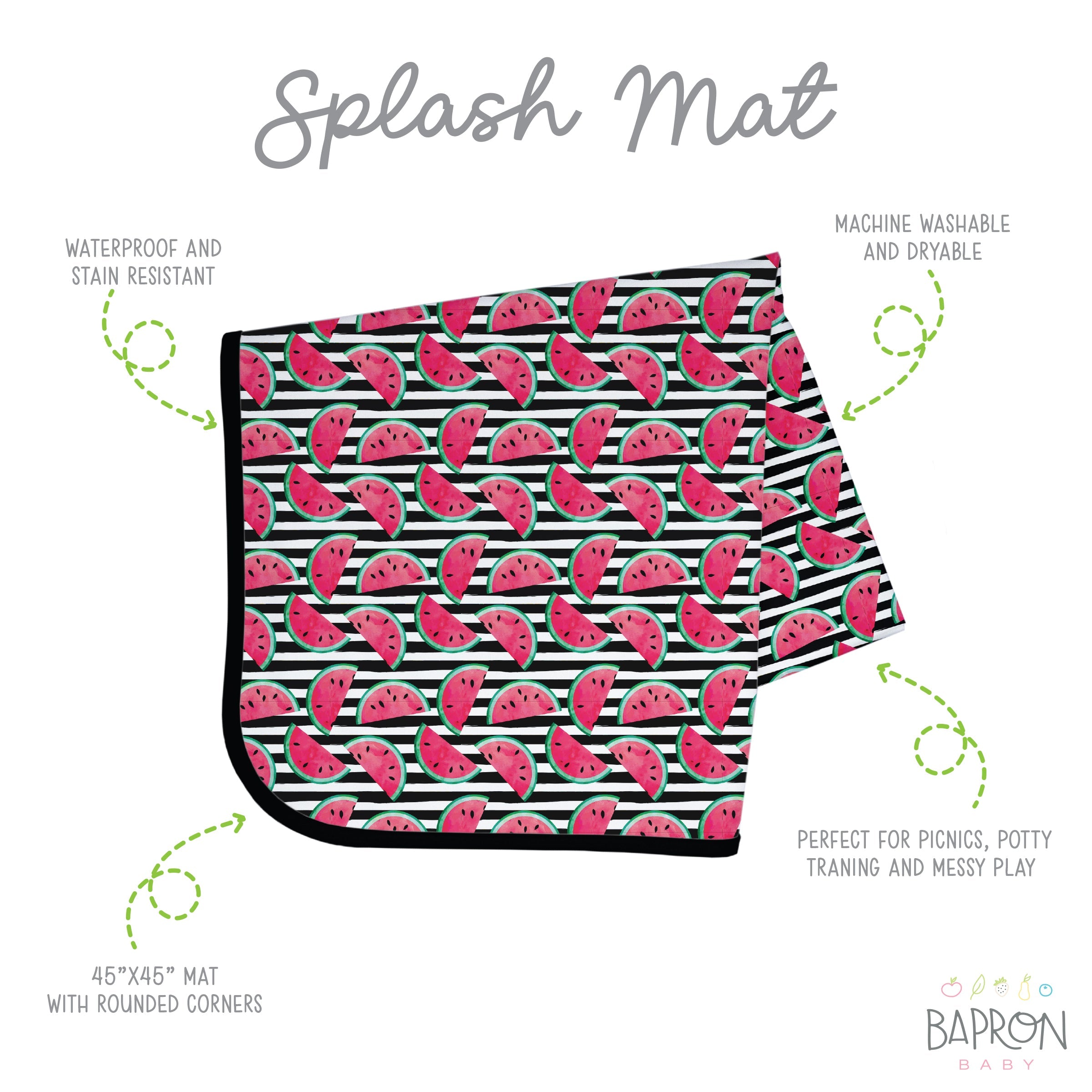 Summer Stripes - Watermelon - Splash Mat - A Waterproof Catch-All for Highchair Spills and More!  BapronBaby