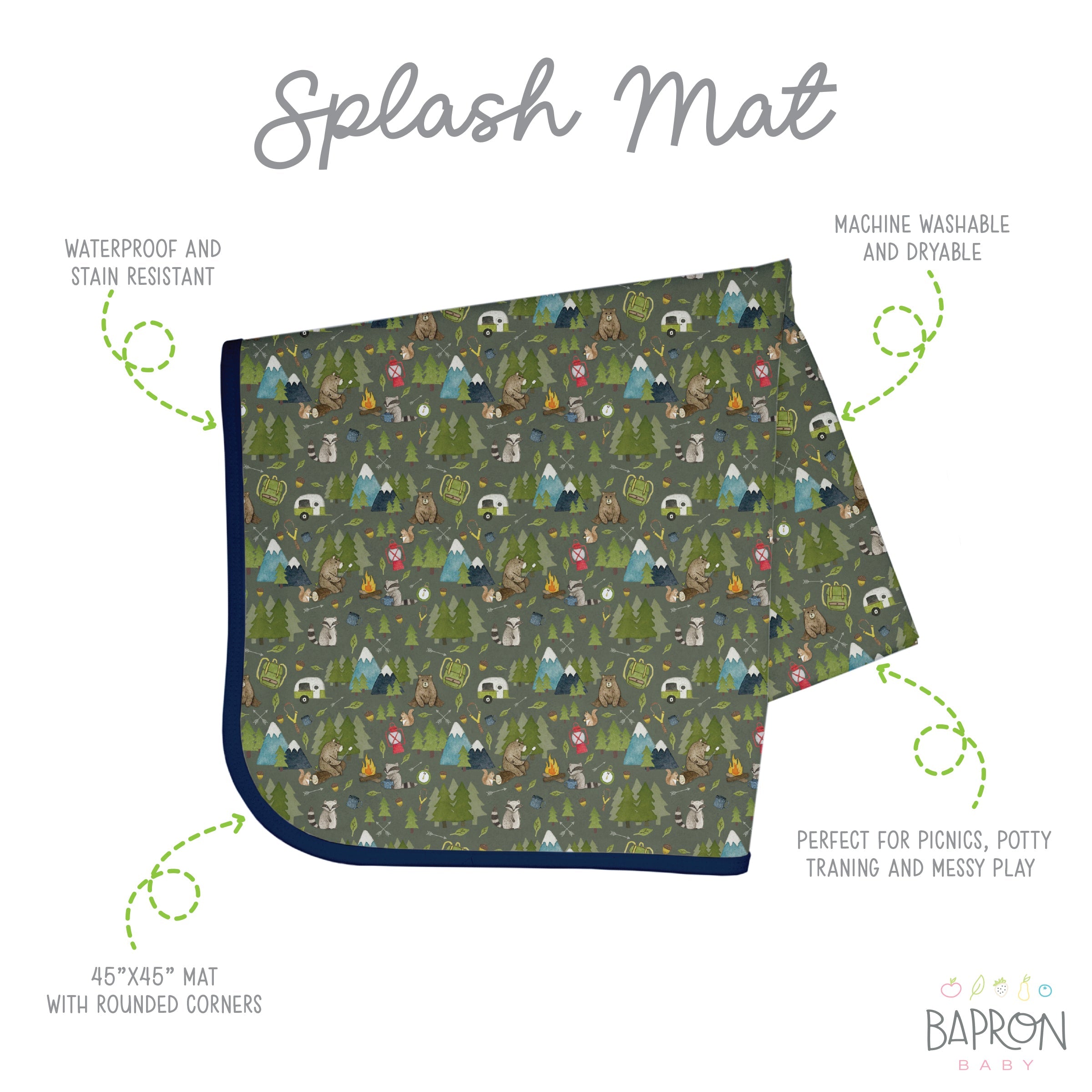 Camping Bears Splash Mat - A Waterproof Catch-All for Highchair Spills and More!  BapronBaby