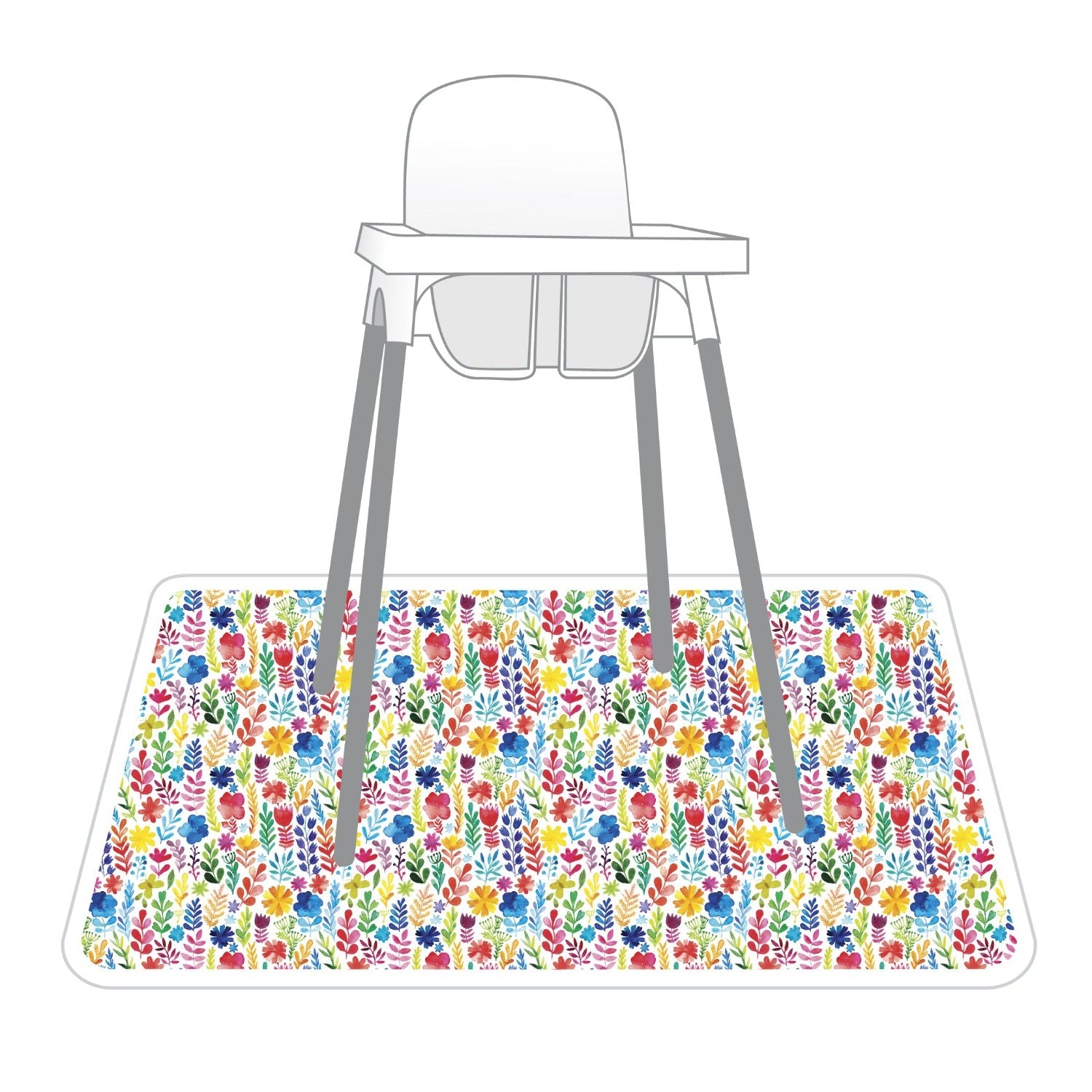 Rainbow Watercolor Floral Splash Mat - A Waterproof Catch-All for Highchair Spills and More!  BapronBaby