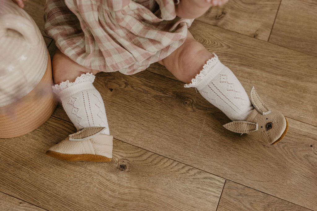 Flax Bunnies // Cute Critters Leather Shoes Baby and Toddler Bunny Baby Shoes Starry Knight Design