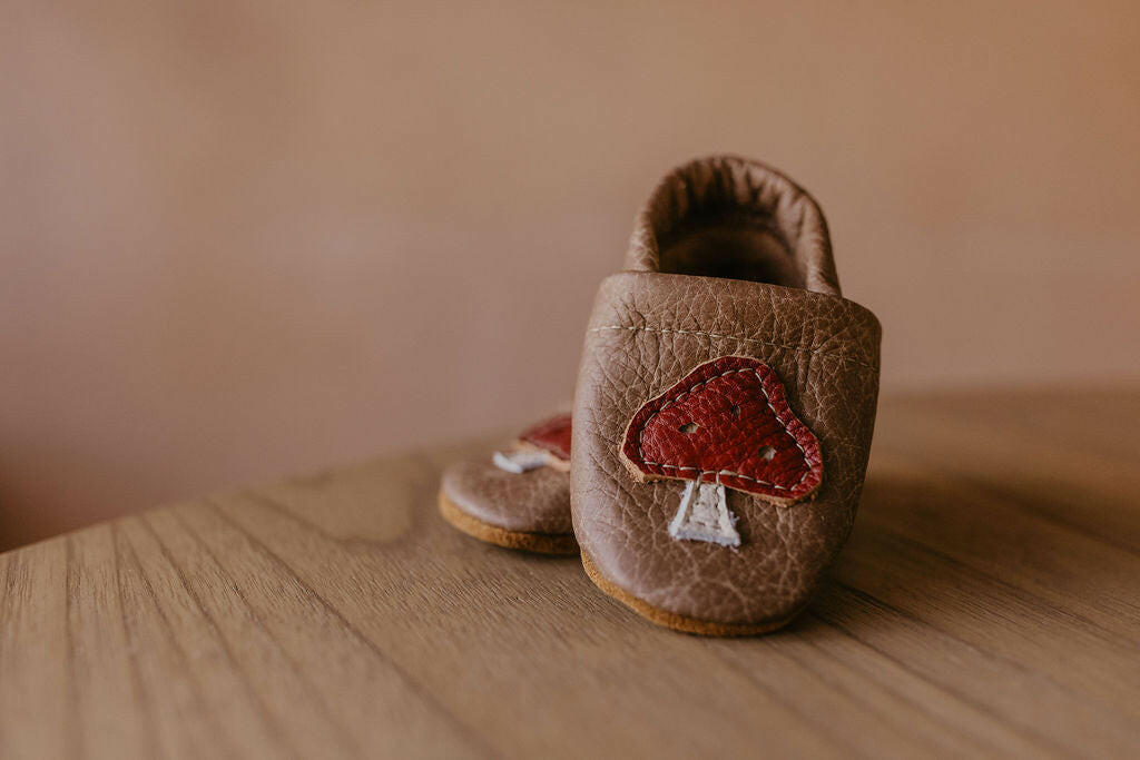 Mushrooms on Chai Leather Shoes Moccs Baby and Toddler Baby Shoes Starry Knight Design