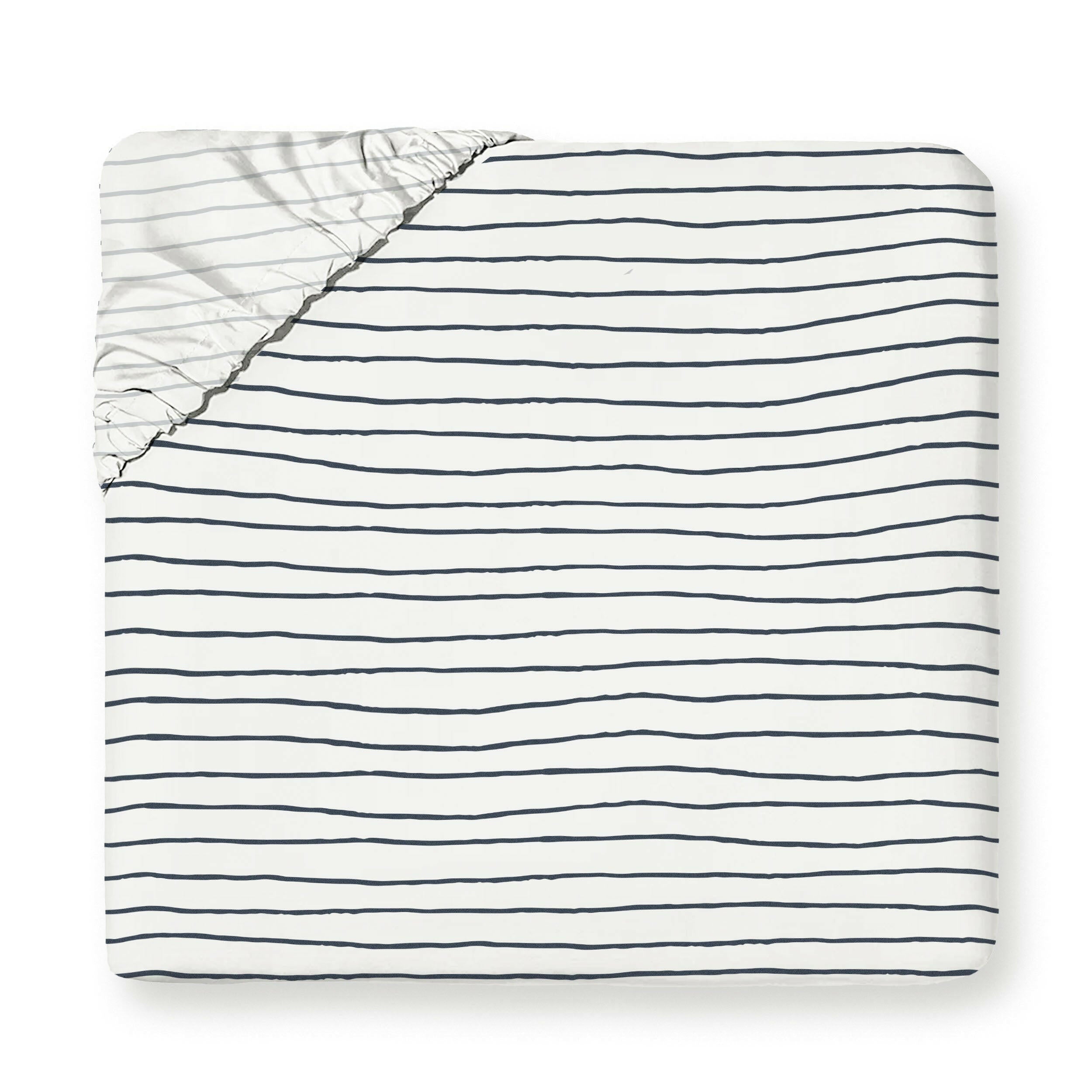 Organic Kids Fitted Sheet - Navy Stripes Fitted Sheet Set Makemake Organics
