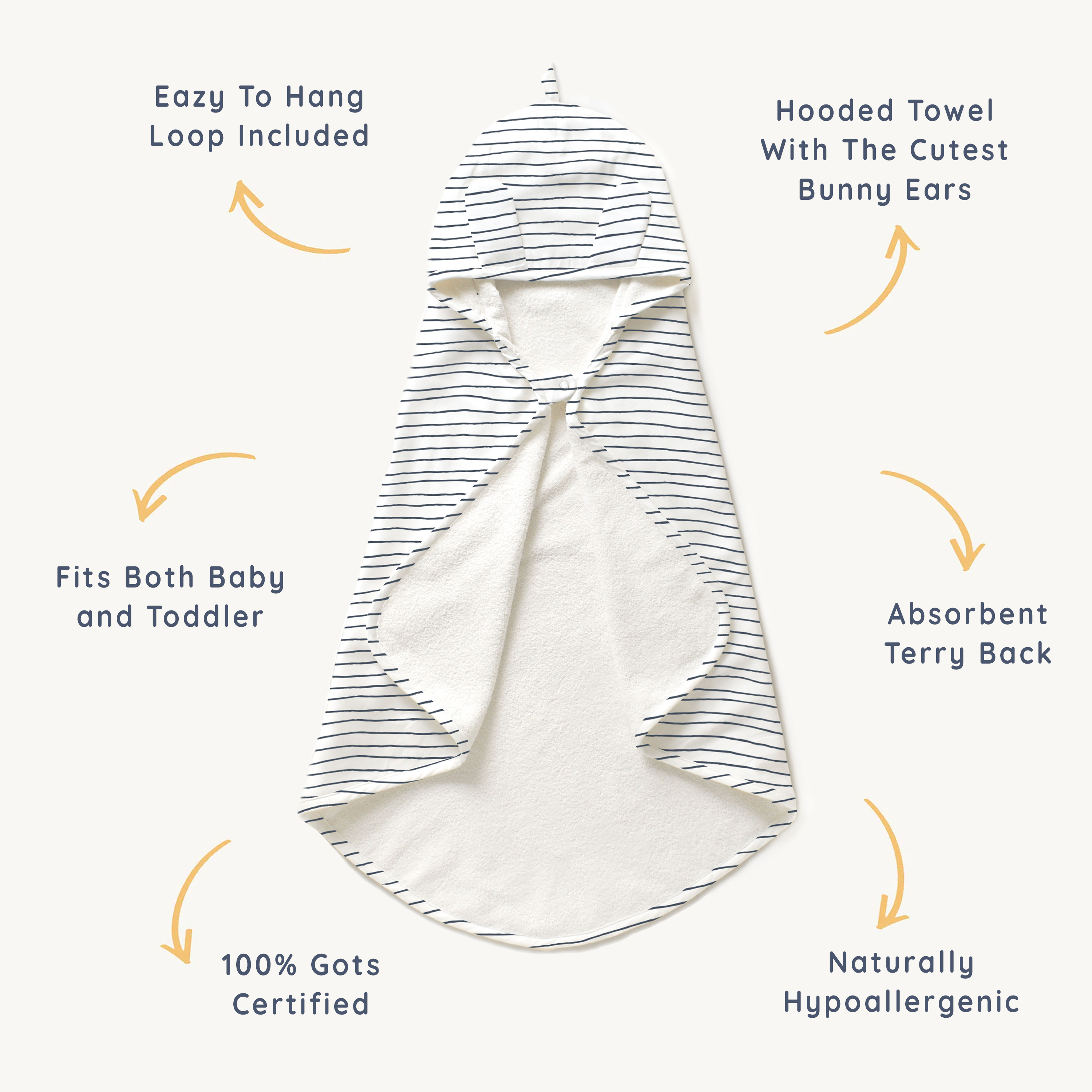 Organic Baby Towel - Navy Stripes Hooded Towel Makemake Organics