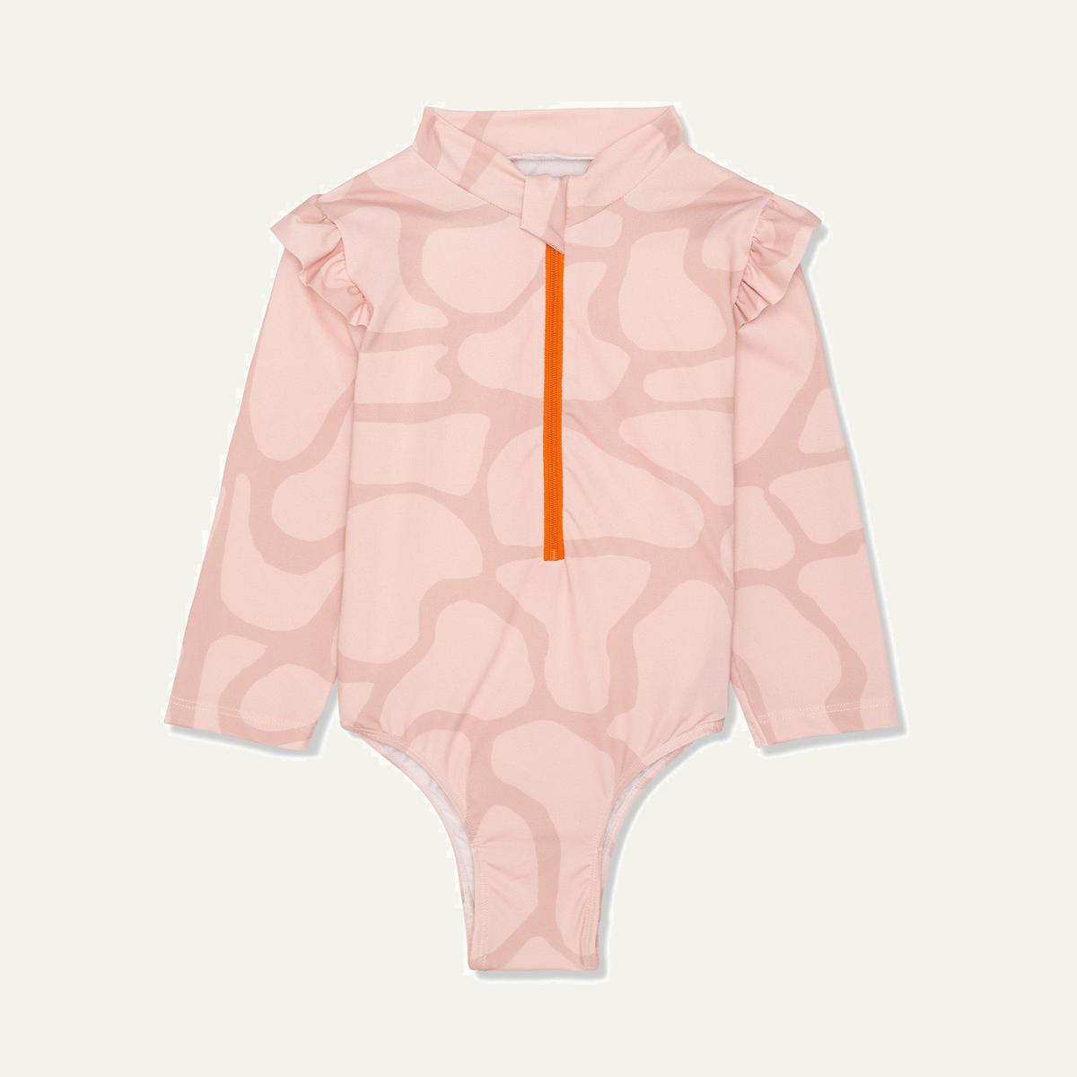 Recycled Polyester Spotted Giraffe Zipped Baby Rashguard - Misty Rose/sepia Rose