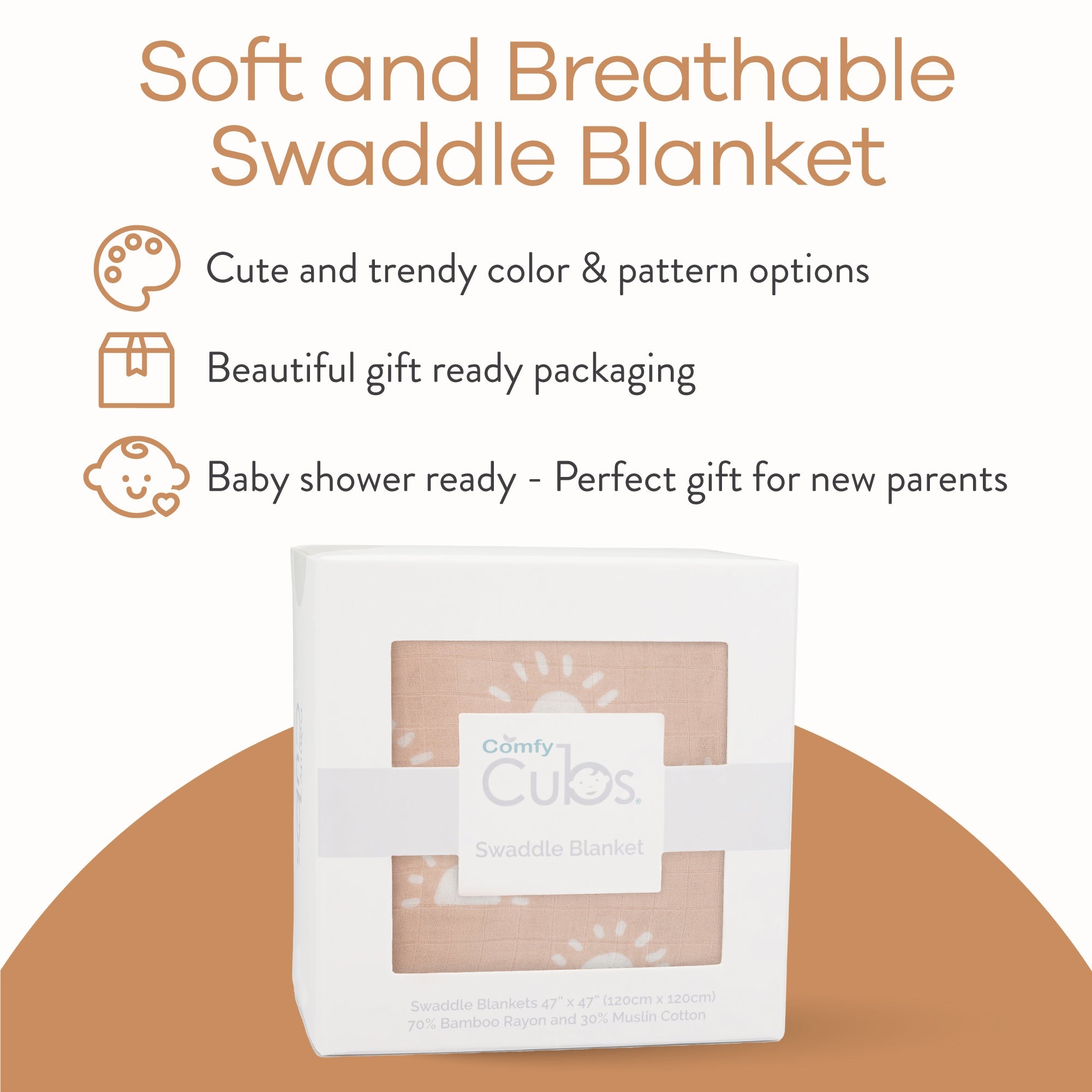 Muslin Swaddle Blanket, 1 Pack by Comfy Cubs in Blush Sun with Custom Options