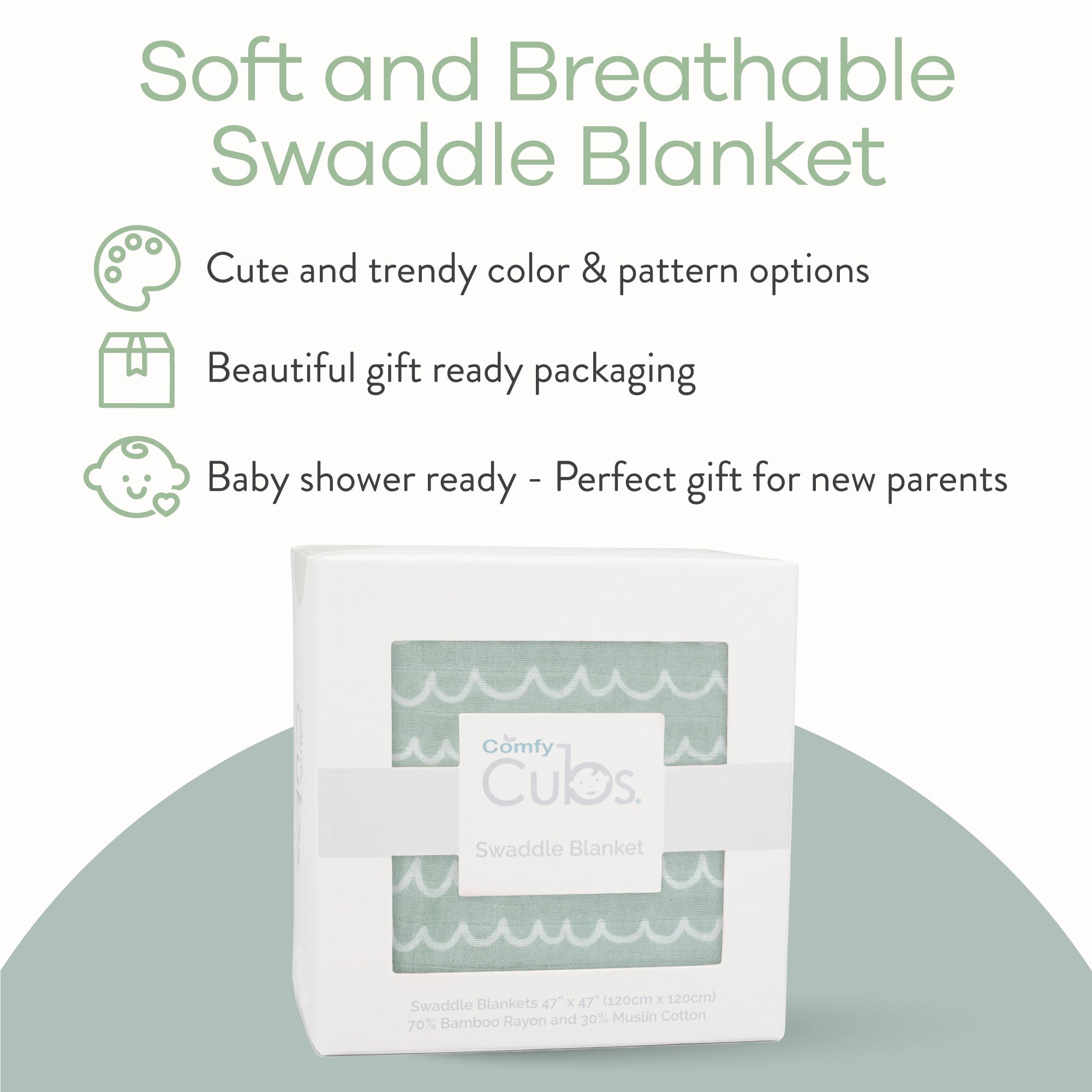Muslin Swaddle Blanket, 1 Pack by Comfy Cubs in Green Doodle with Custom Options