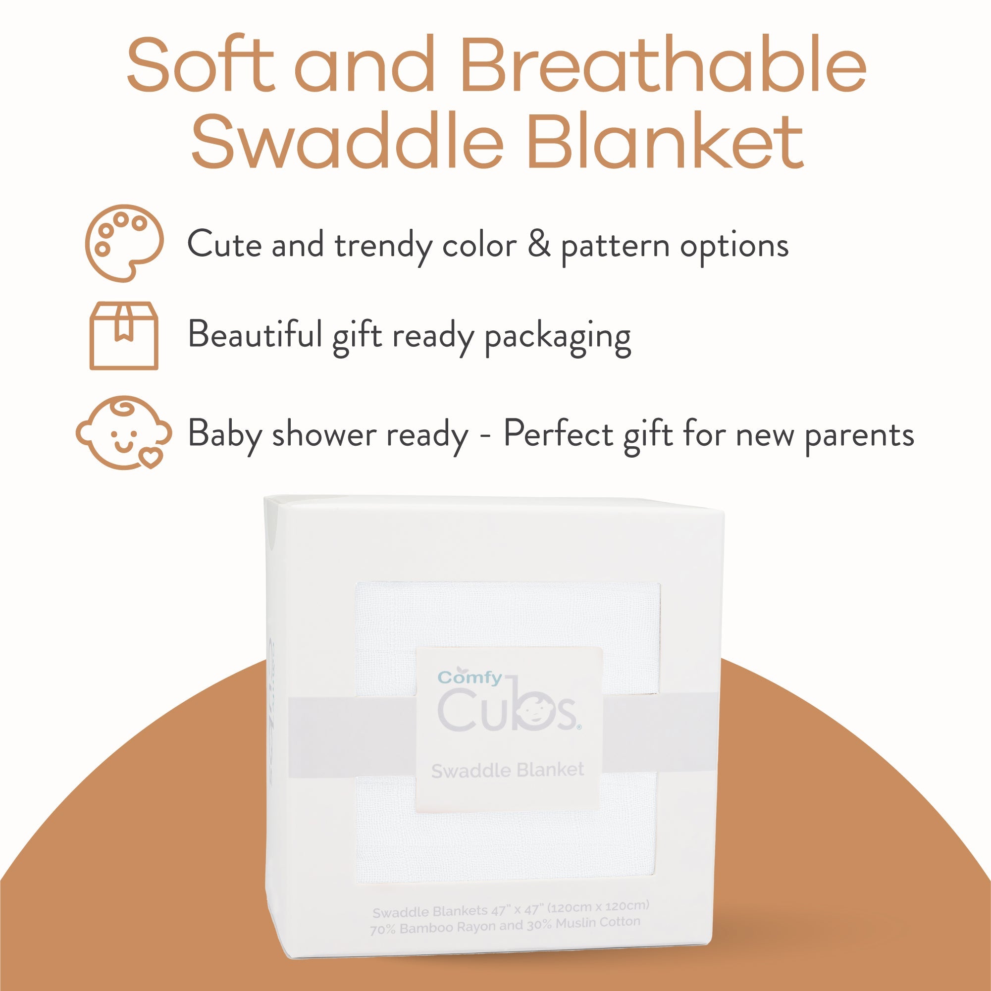 Muslin Swaddle Blanket, 1 Pack by Comfy Cubs in White with Custom Options