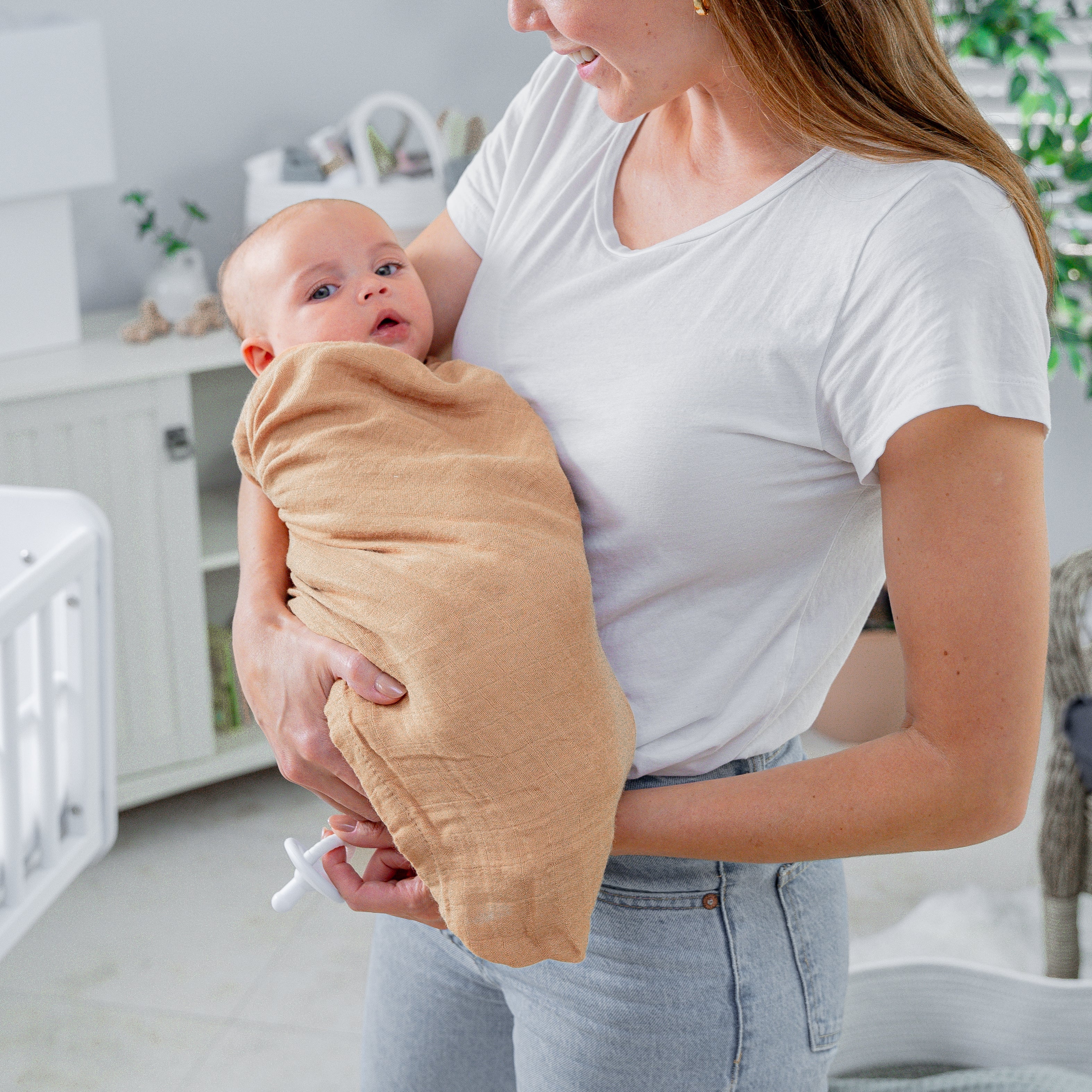 Muslin Swaddle Blanket, 1 Pack by Comfy Cubs in Caramel with Custom Options