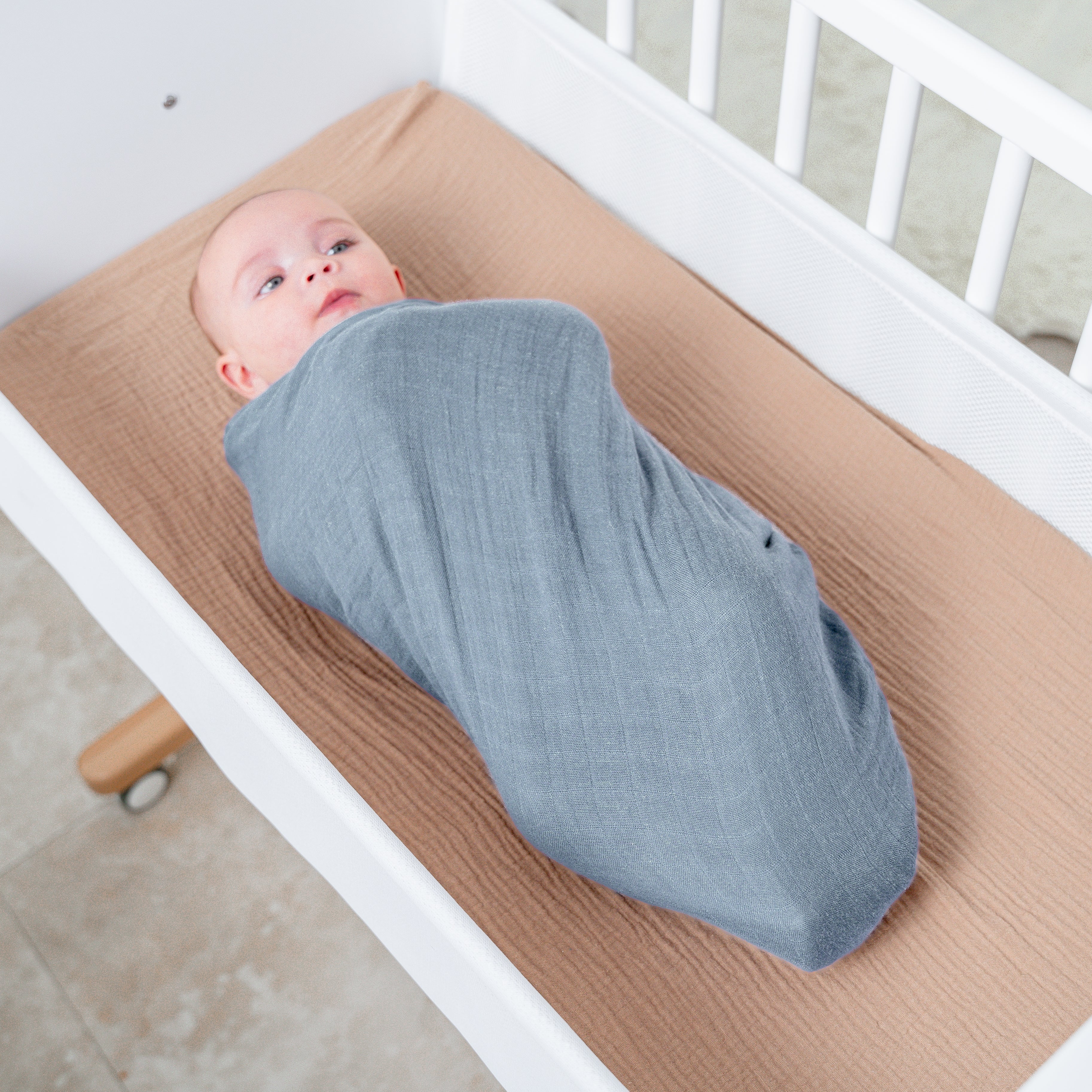 Muslin Swaddle Blanket, 1 Pack by Comfy Cubs in Pacific Blue with Custom Options