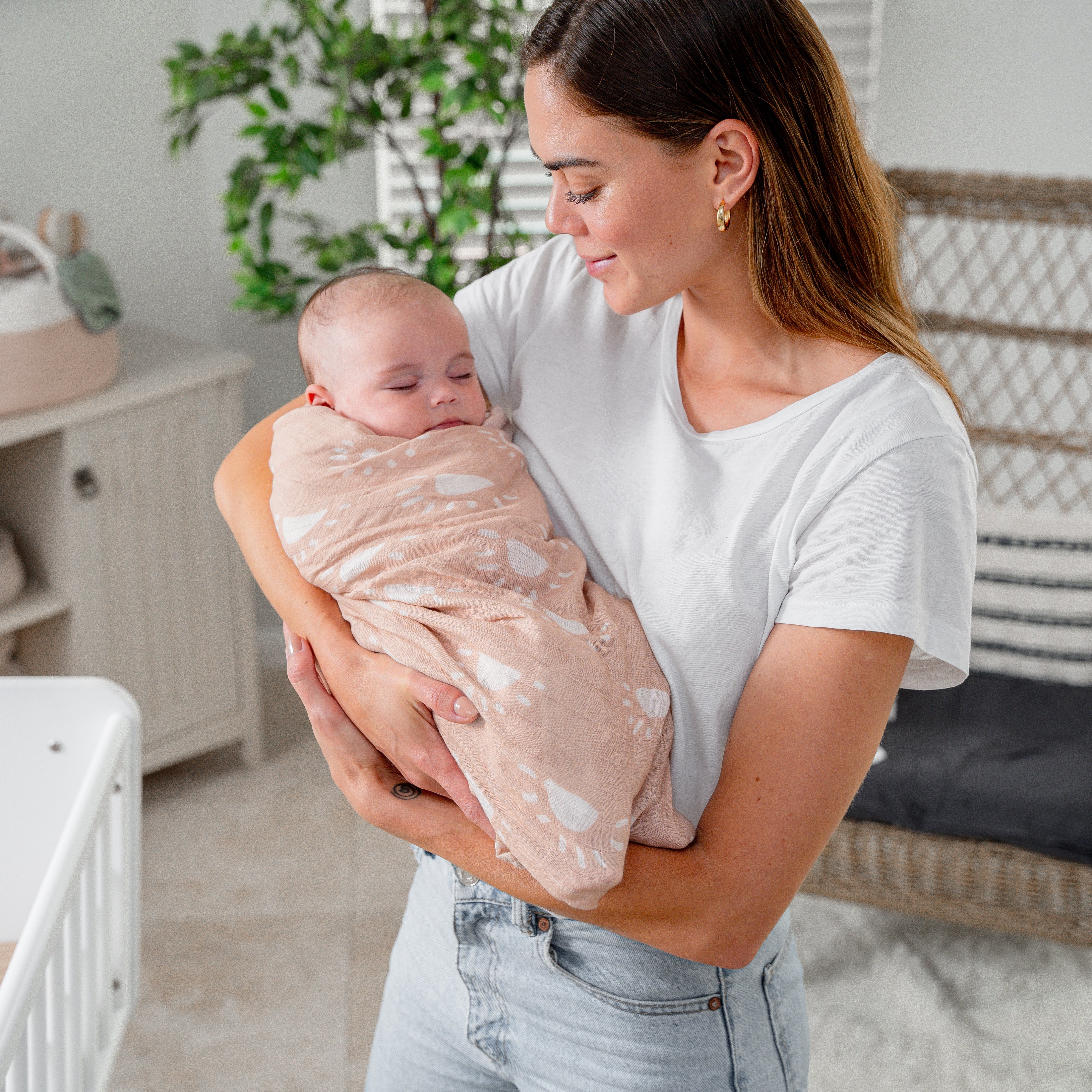 Muslin Swaddle Blanket, 1 Pack by Comfy Cubs in Blush Sun with Custom Options