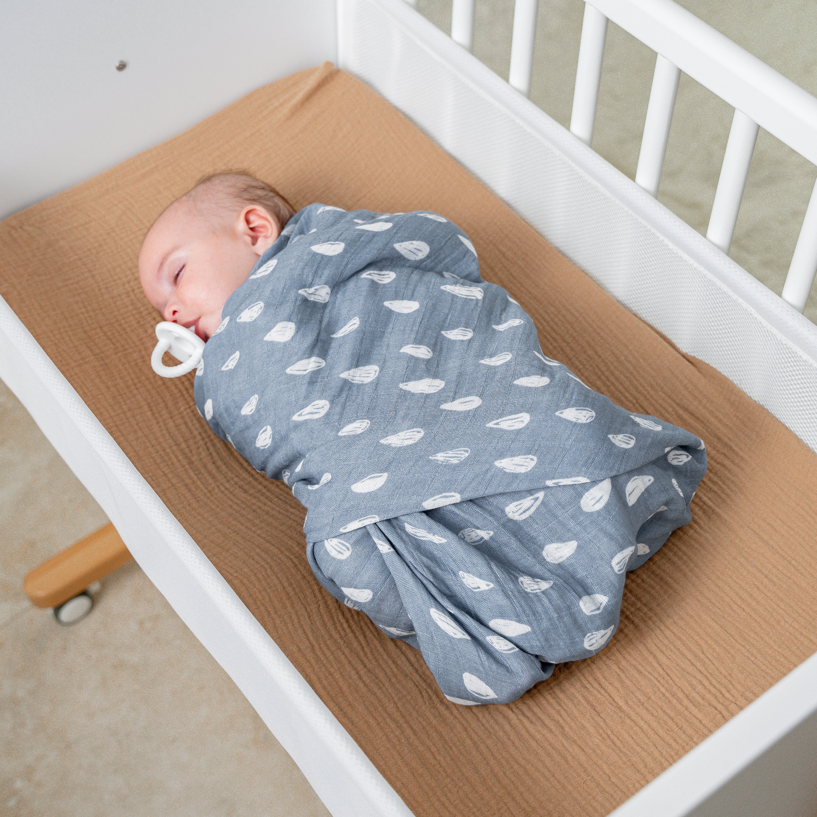 Muslin Swaddle Blanket, 1 Pack by Comfy Cubs in Blue Raindrops with Custom Options