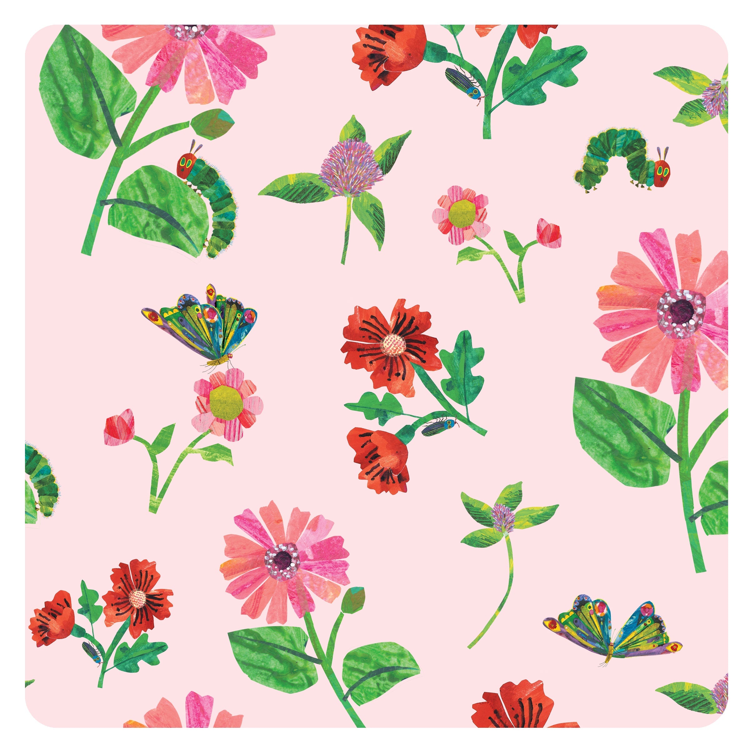 Pink Floral Caterpillar Splash Mat - from the World Of Eric Carle - A Waterproof Catch-All for Highchair Spills and More! BapronBaby
