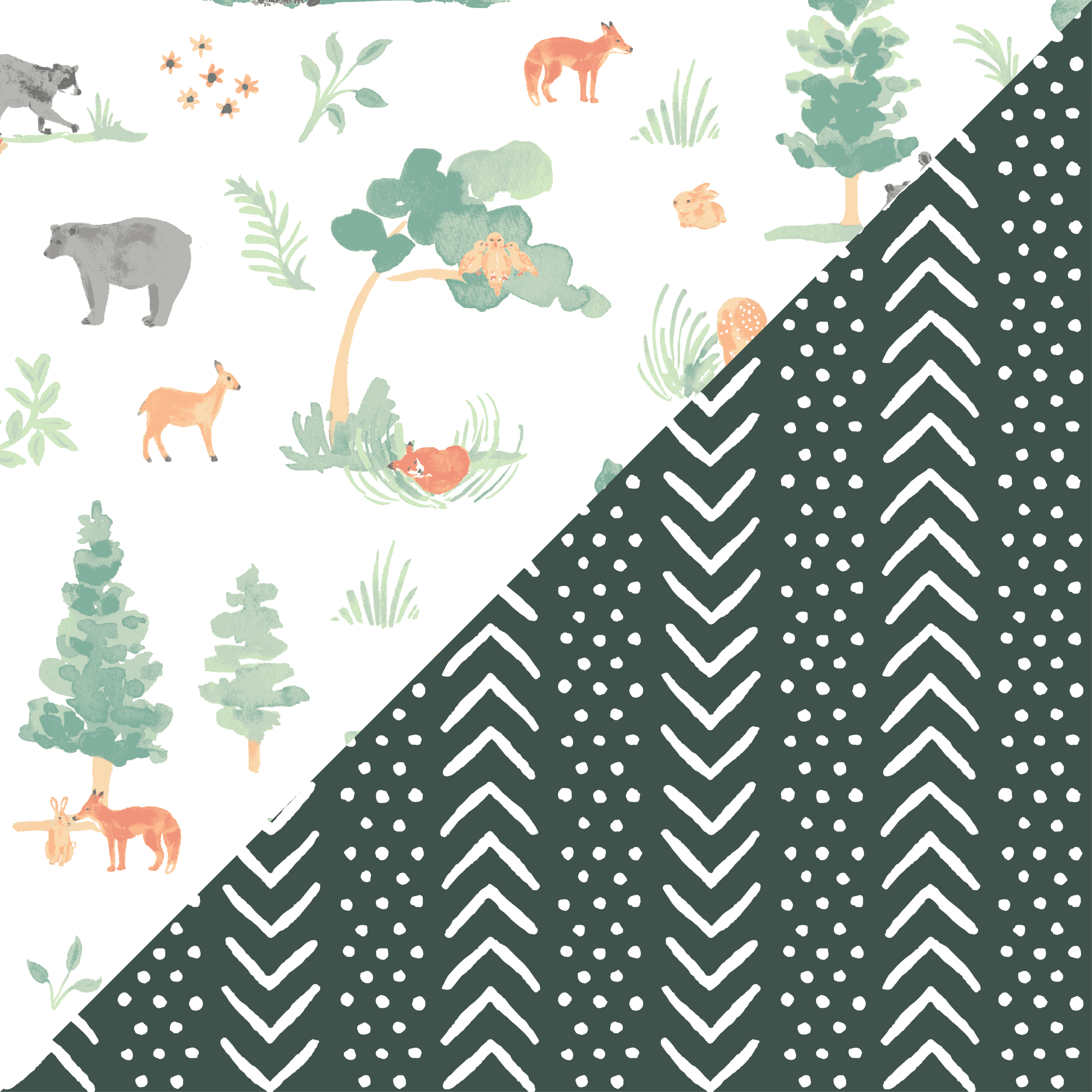 Forest Friends + Mudcloth Muslin Burp Cloths Burp Cloths Bebe au Lait