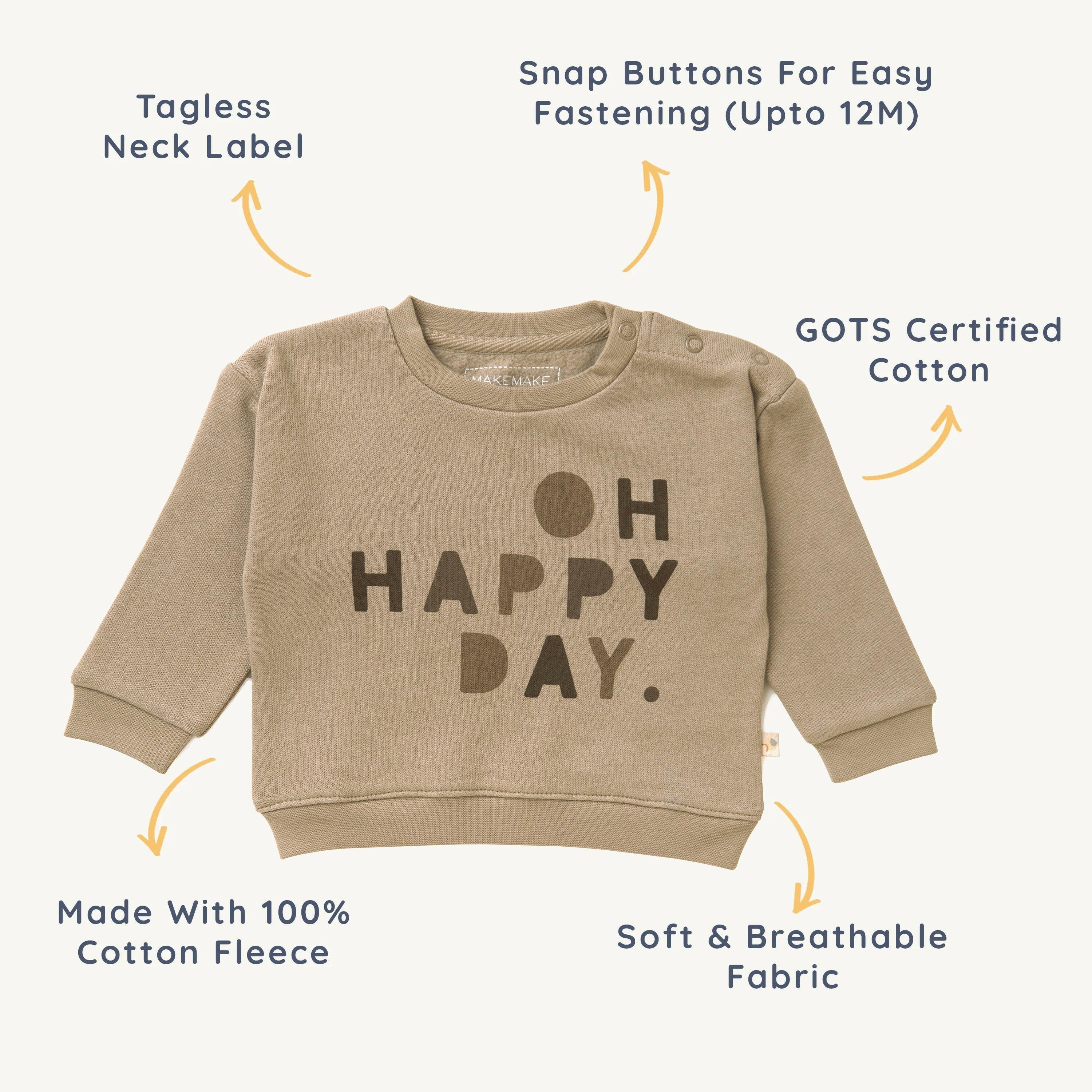 Organic Kids Sweatshirt - Happy Day Sweatshirt Makemake Organics