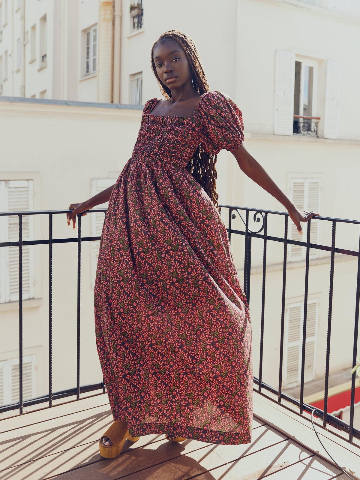 Aurora Puff Sleeve Maxi Dress - Faded Onyx/Light Ruby Floral - FINAL SALE