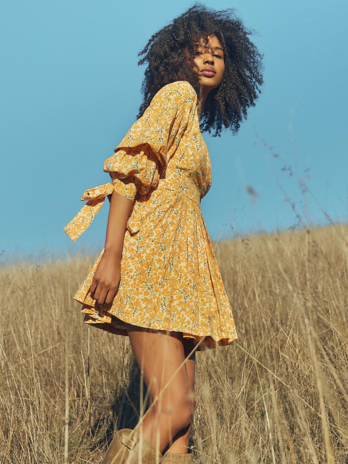 Rachael Wrap Mini Dress - Ivory/Clementine Floral - FINAL SALE
