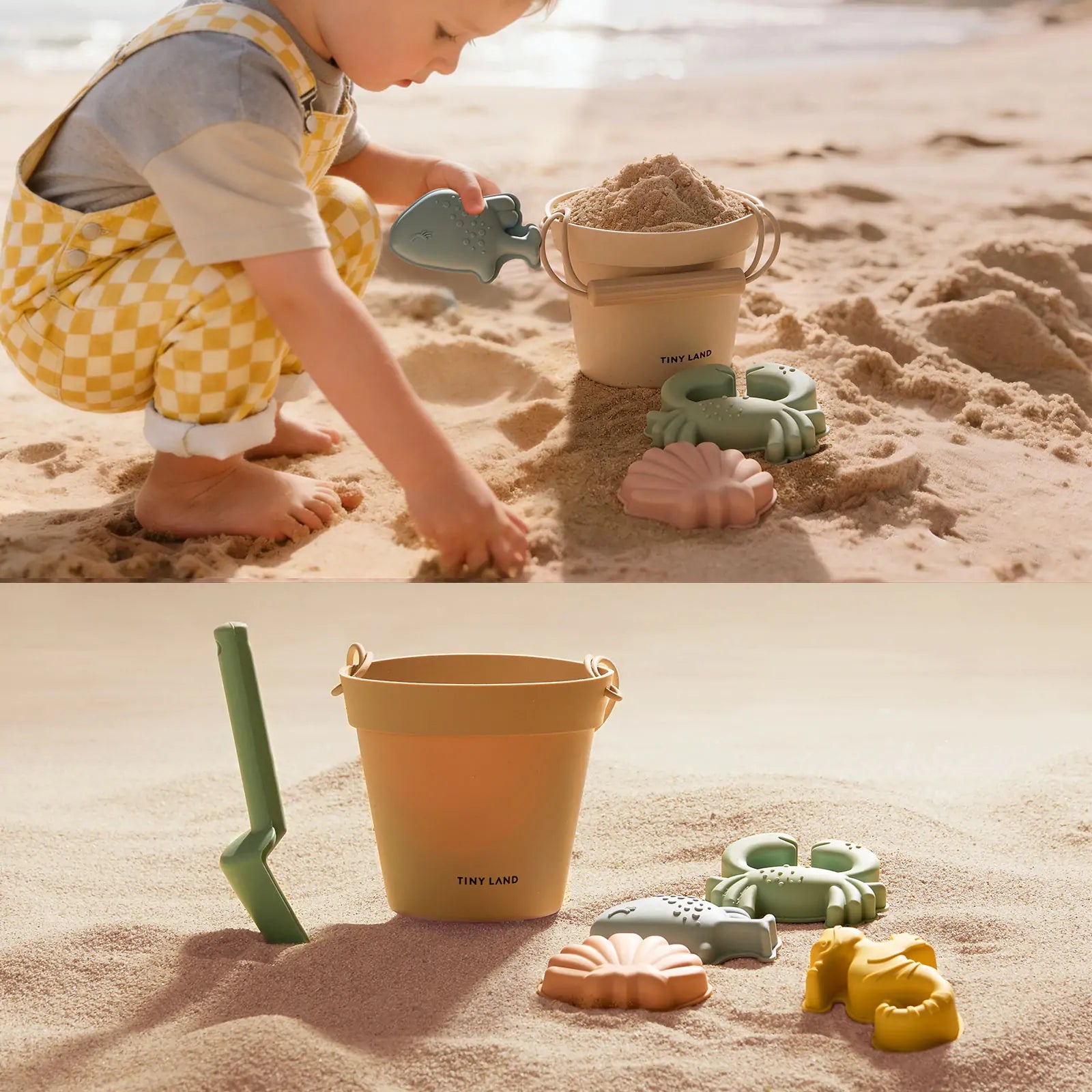 Tiny Land® One-Stop Beach Toy & Tent Set – Pastel Yellow Stripes