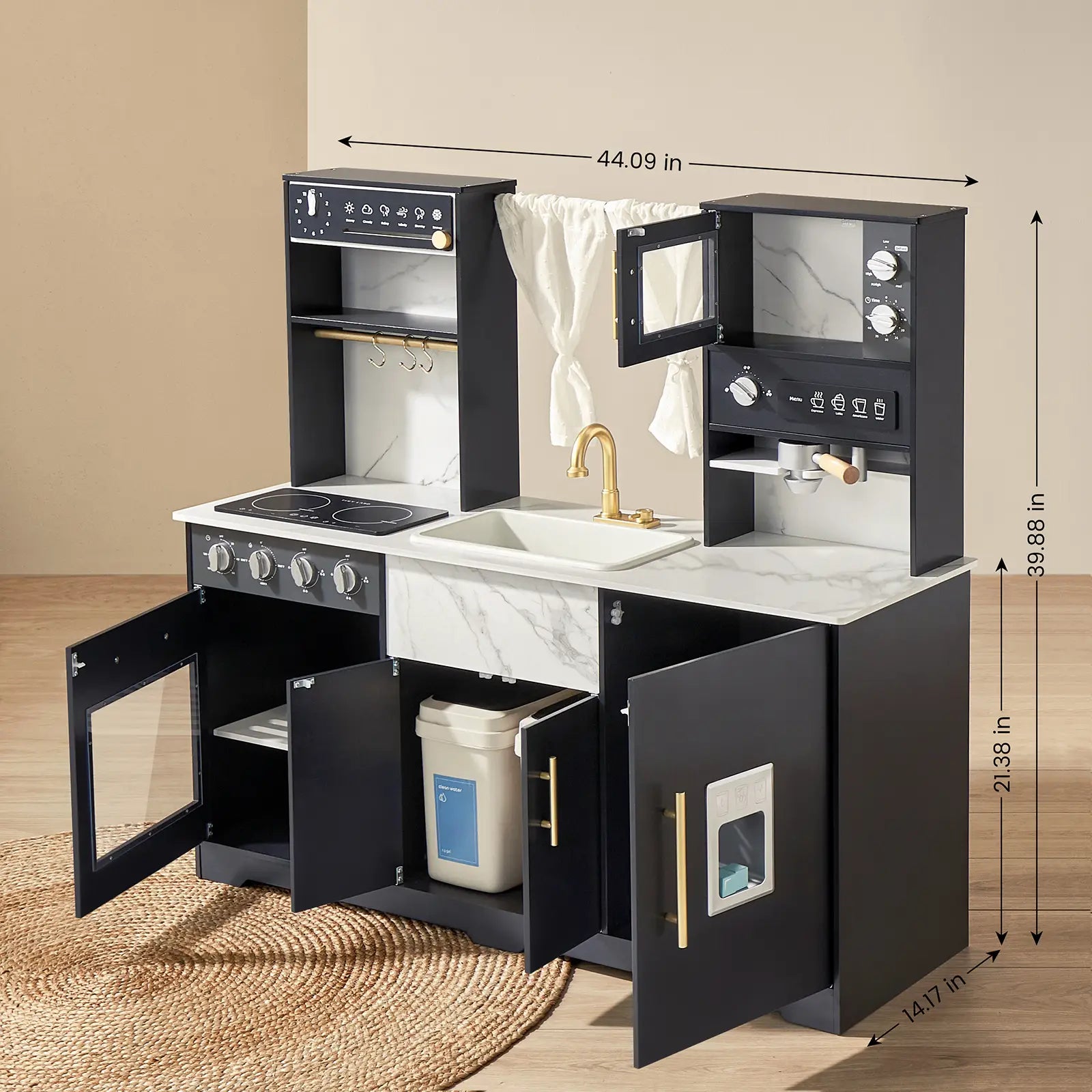 Tiny Land® Play Kitchen with Running Water - Iconic Aqua Kitchen in Black