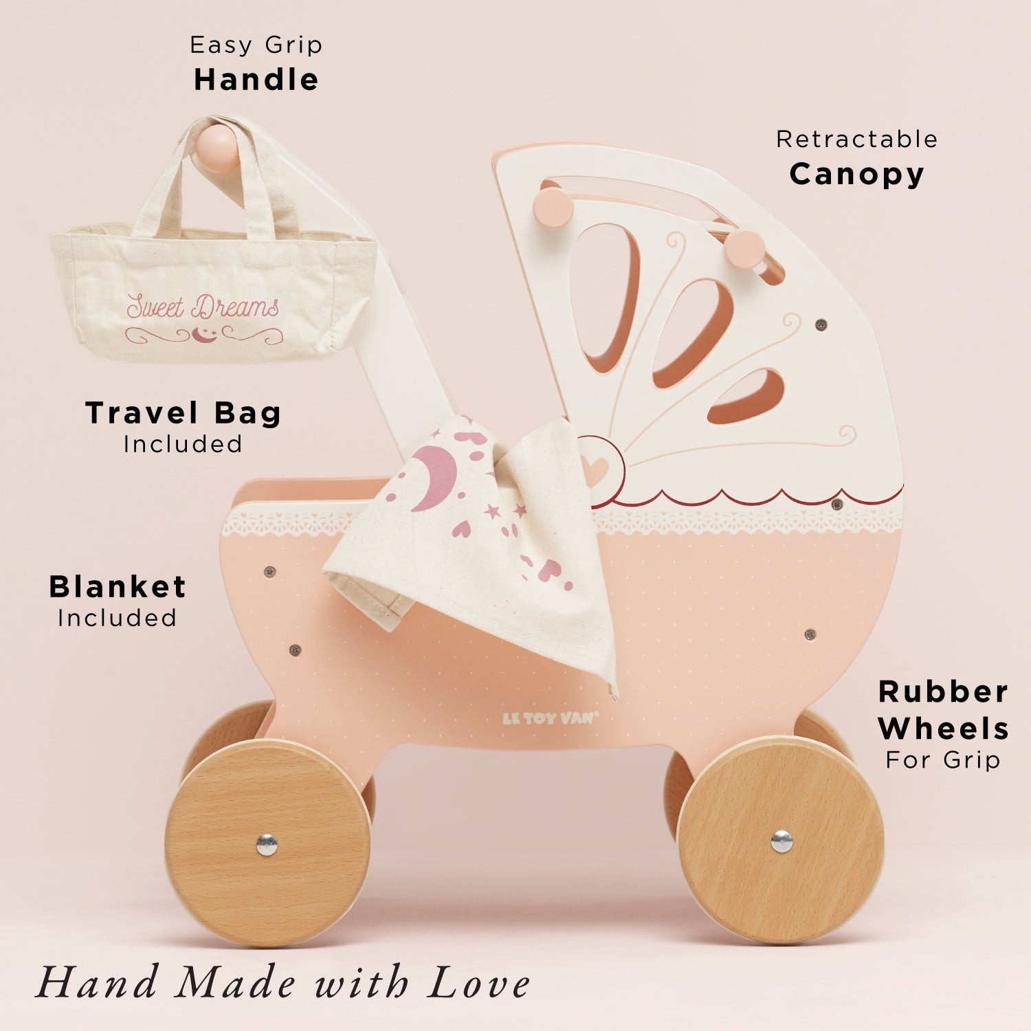 Retro Wooden Doll Stroller